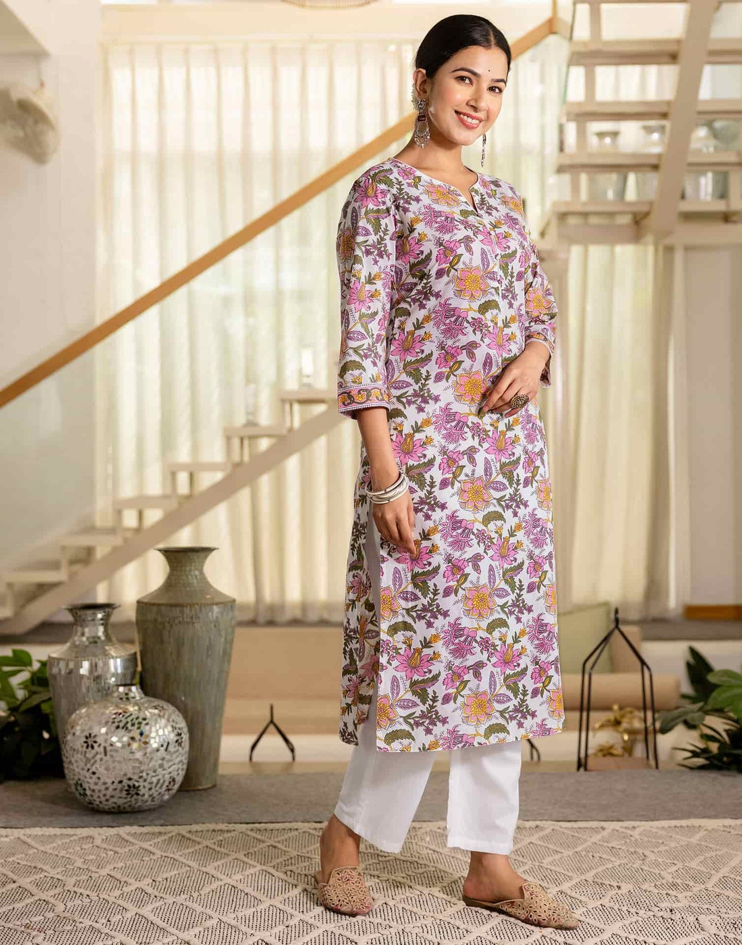 Cotton Printed A-Line Kurta with Pant & Dupatta