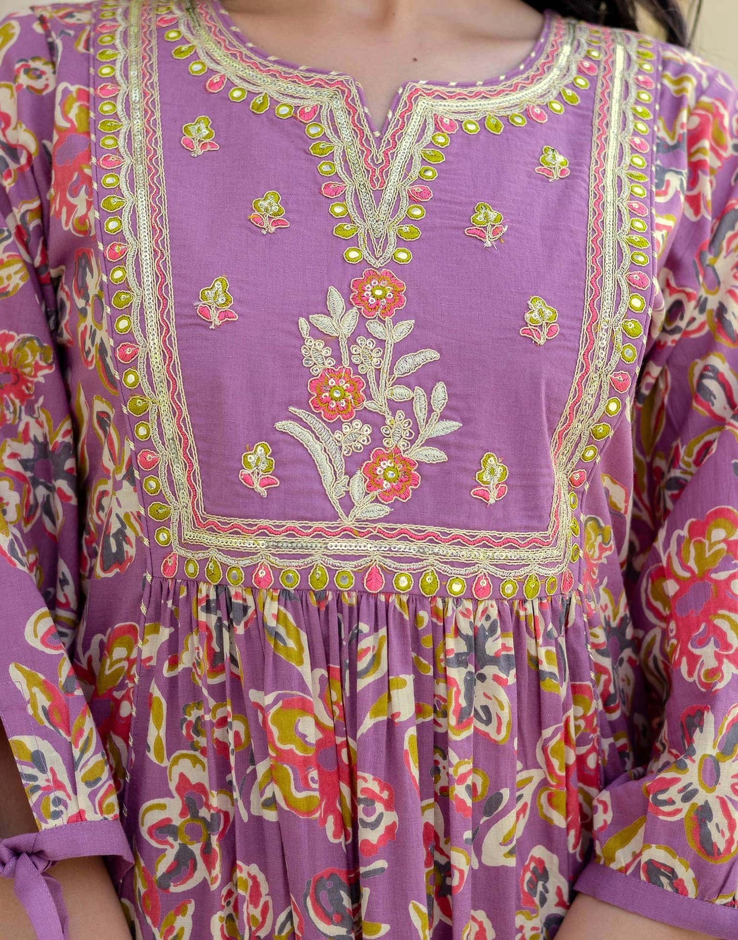 Cotton Printed, Embroidery, Tassels Anarkali Kurta with Pant & Dupatta