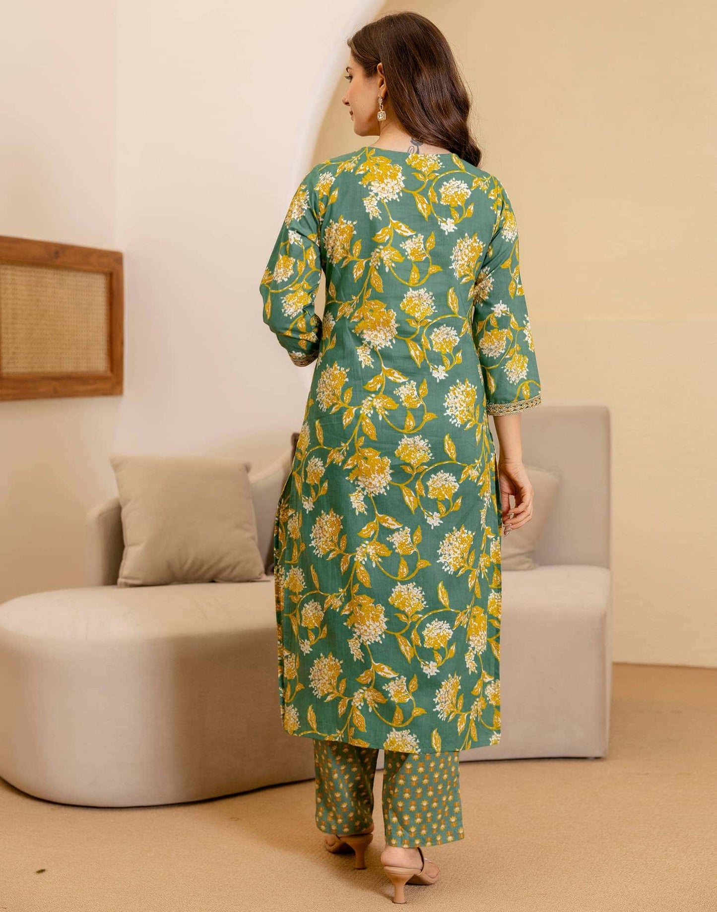 Cotton Printed Straight Kurta with Pant & Dupatta