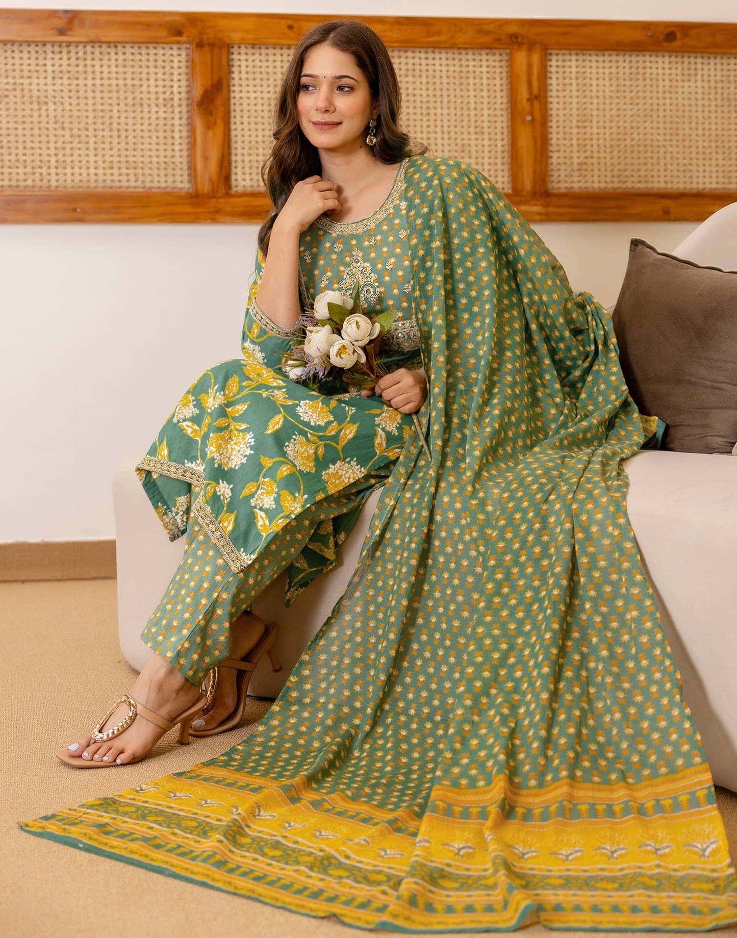 Cotton Printed Straight Kurta with Pant & Dupatta