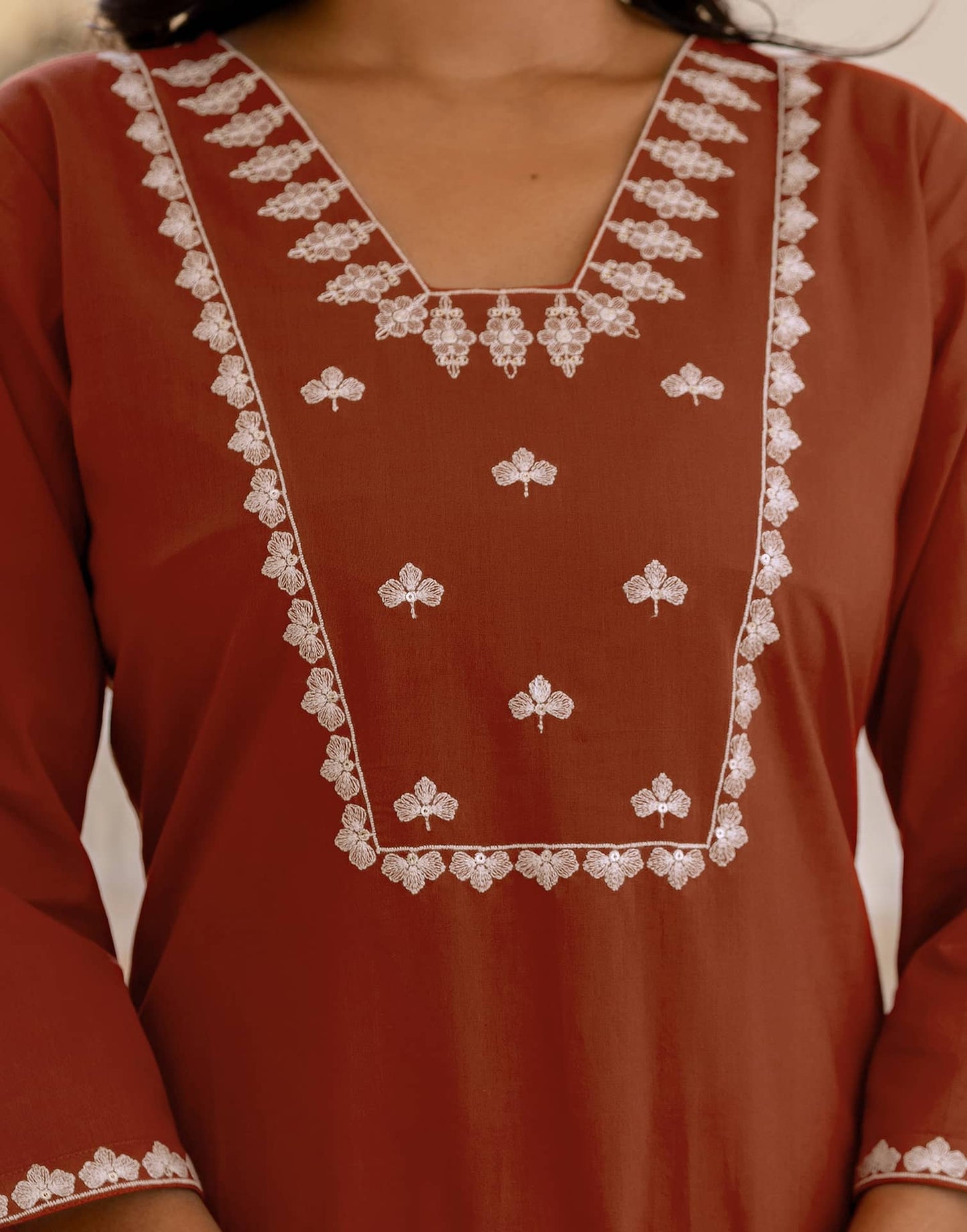 Cotton Embroidery and Sequins Work, Embroidery Lace Straight Kurta with Pant & Dupatta
