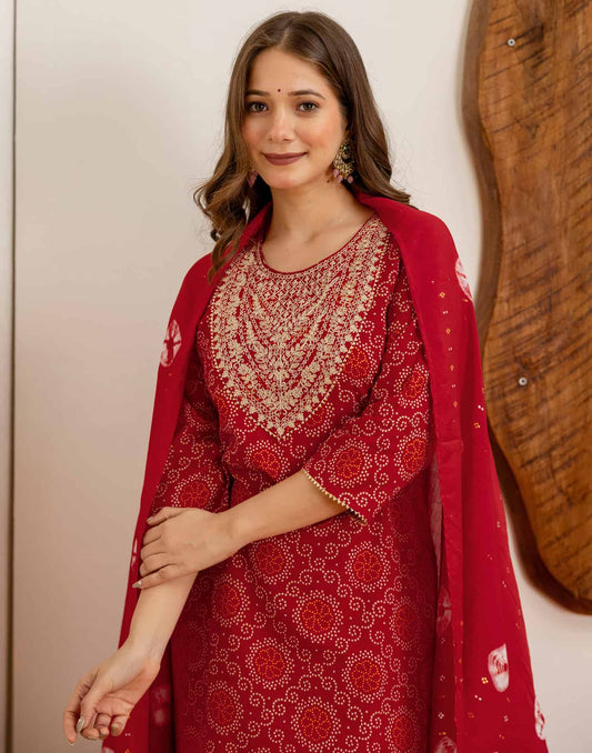 Cotton Printed Straight Kurta with Pant & Dupatta