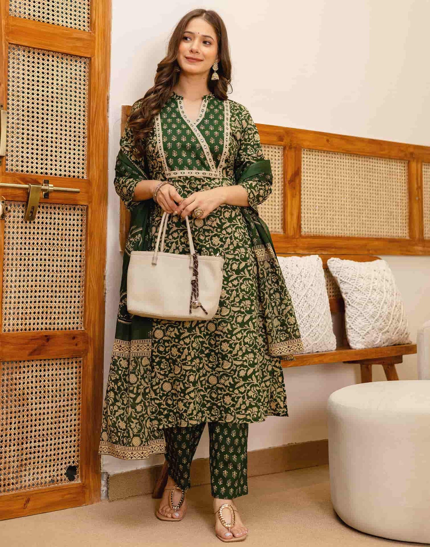 Cotton Printed Straight Kurta with Pant & Dupatta