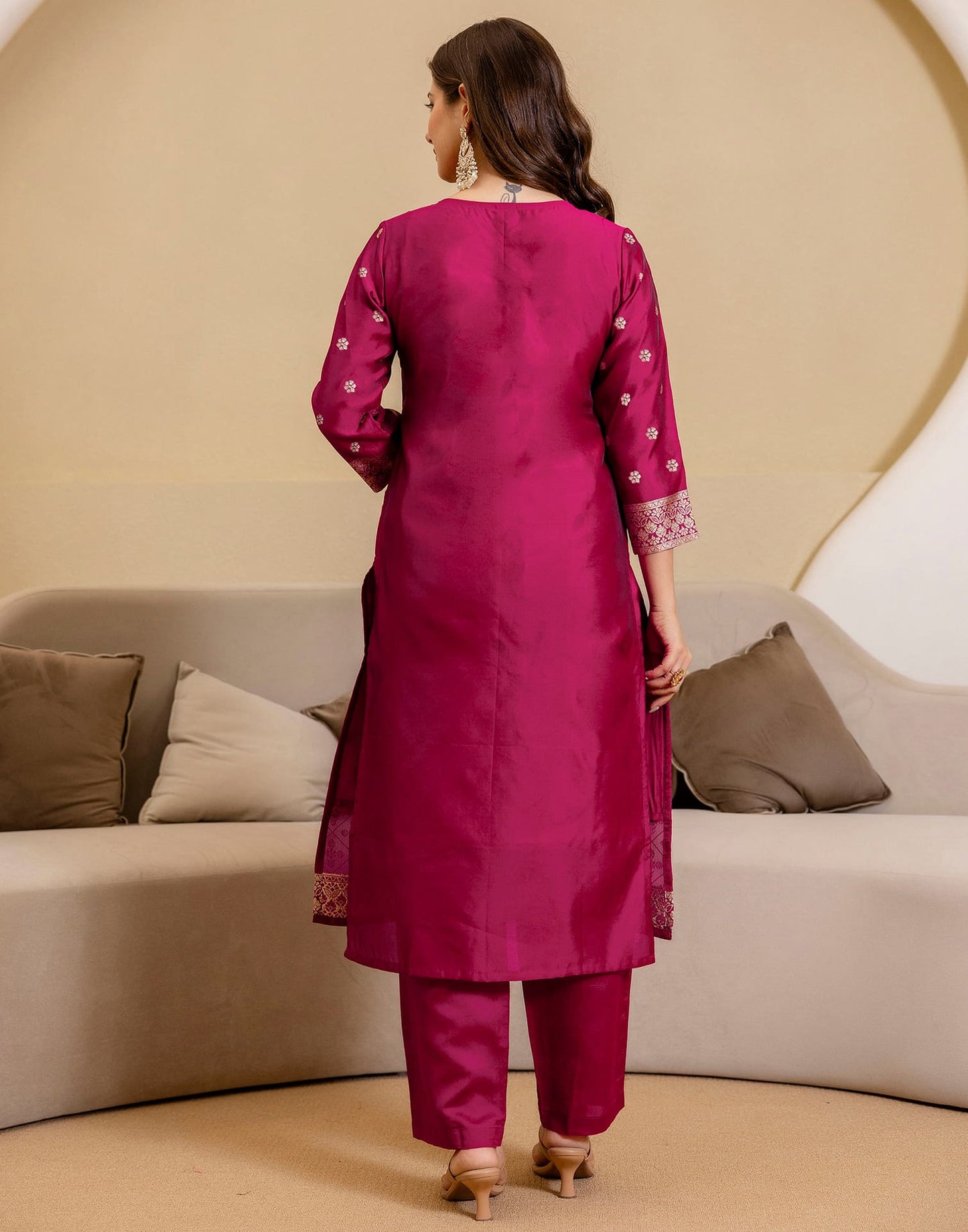 Silk Blend Woven Straight Kurta with Pant & Dupatta