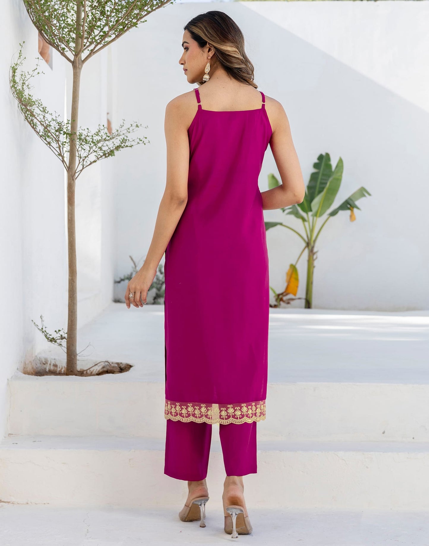 Silk Blend Foil Printed and Embroidery Lace Straight Kurta with Pant & Dupatta