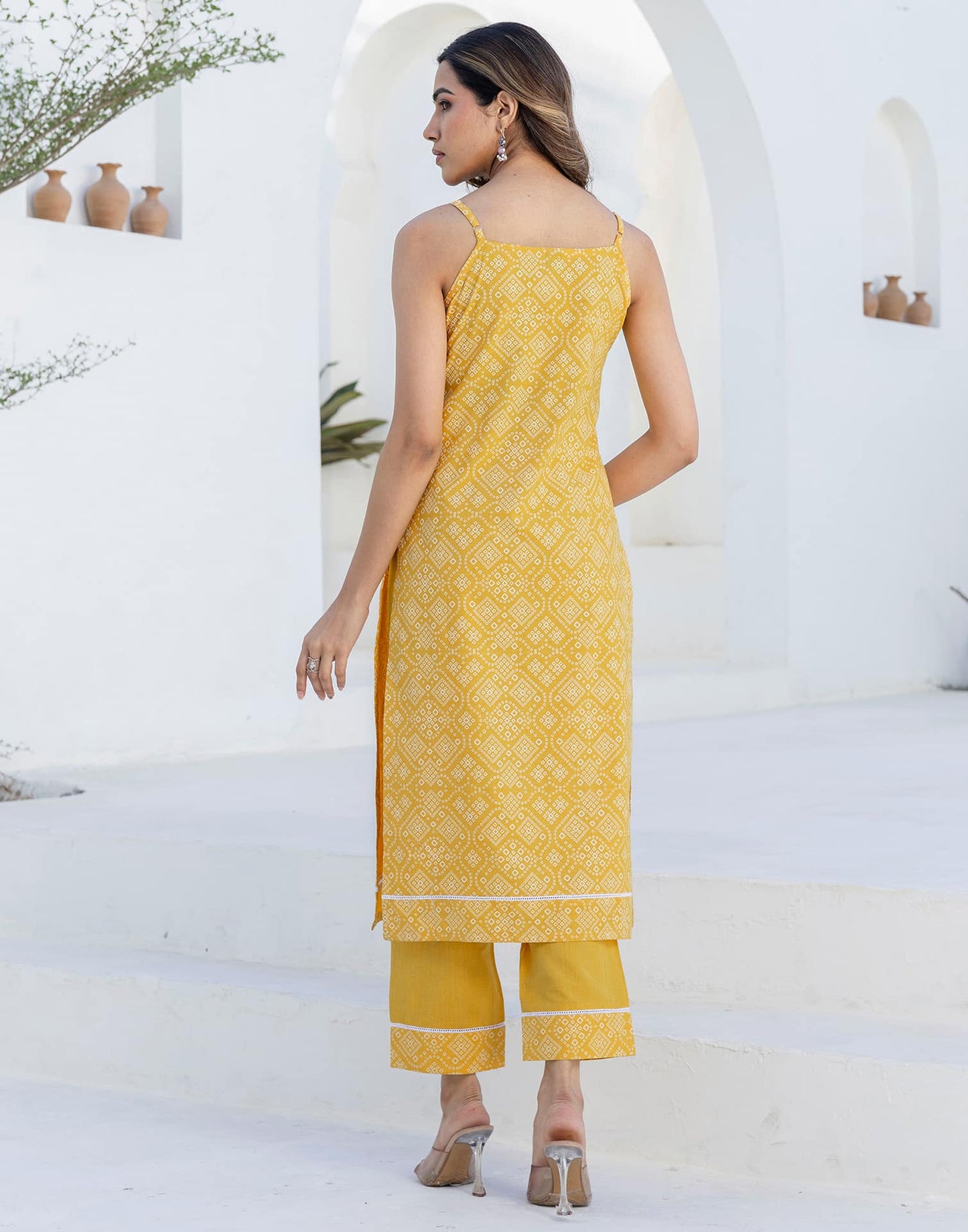 Cotton Bandhani Printed A-Line Kurta with Pant & Dupatta
