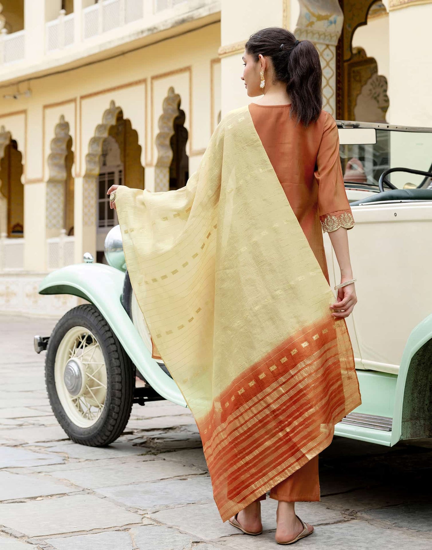 Silk Blend Sequins Work, Embroidery and Embroidery Lace Straight Kurta with Pant & Dupatta