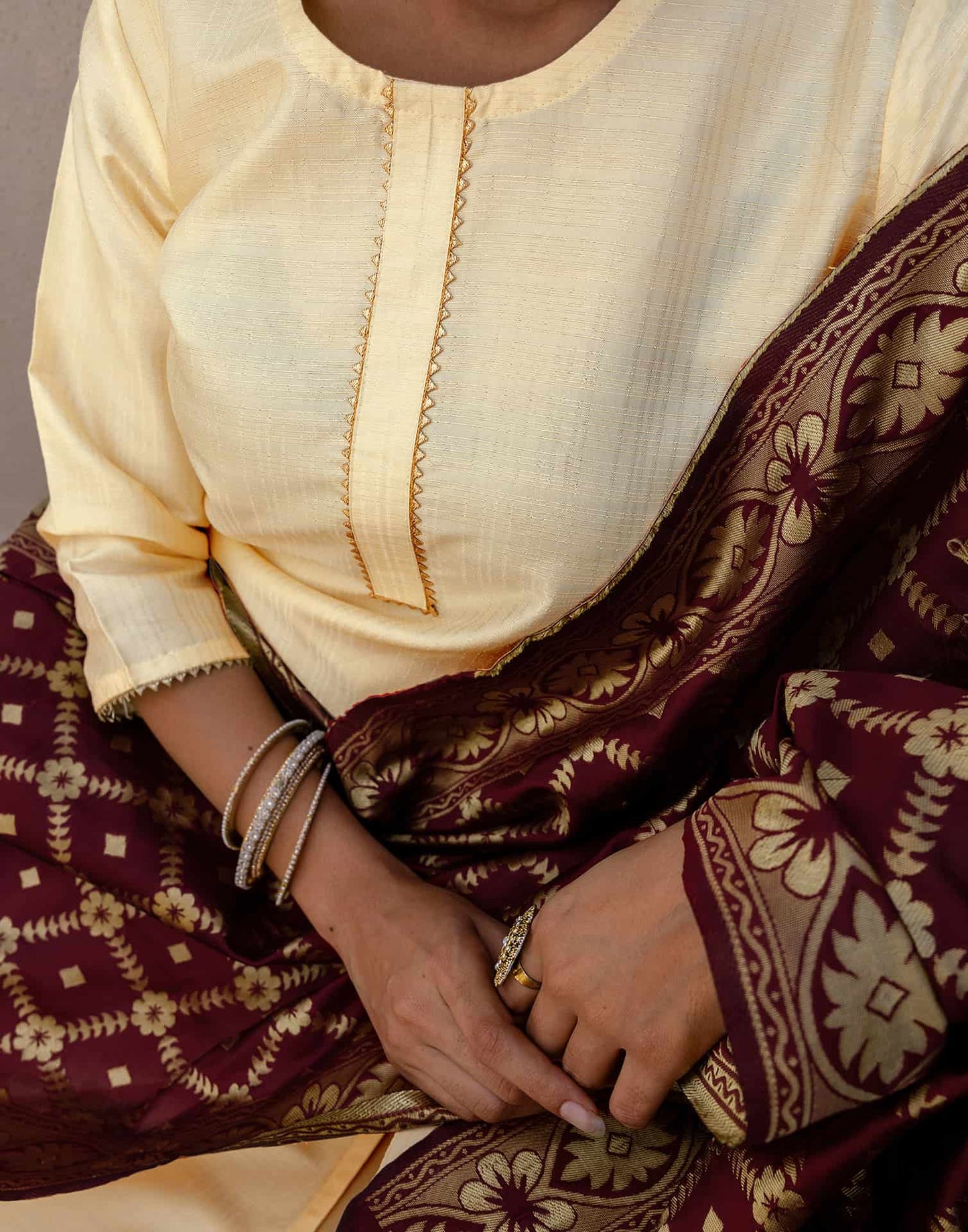 Silk Blend Gota Lace Straight Kurta with Pant & Dupatta