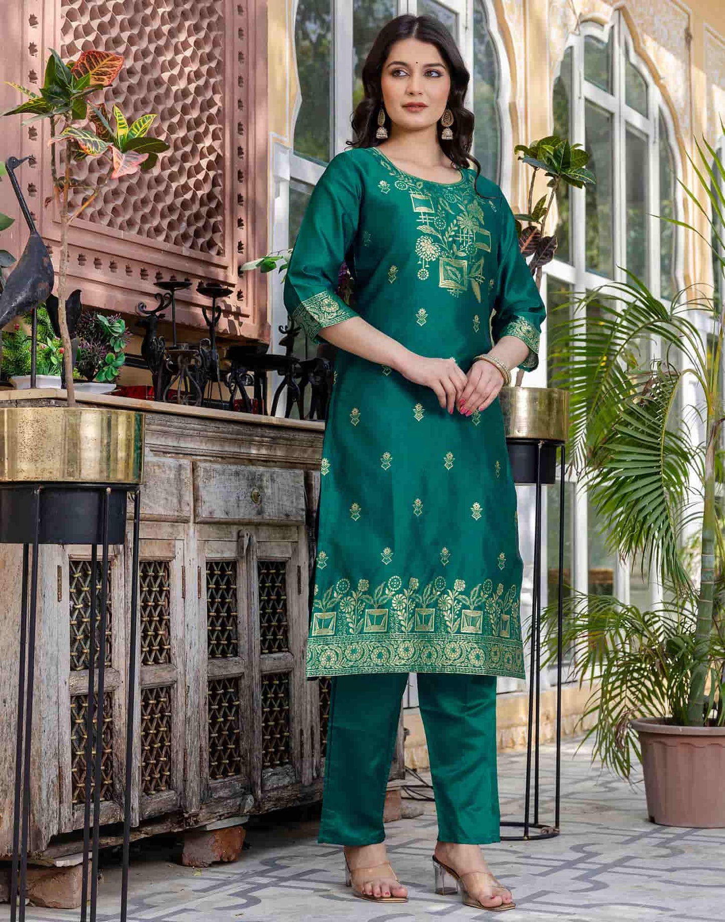 Silk Blend Weaving Straight Kurta with Pant & Dupatta