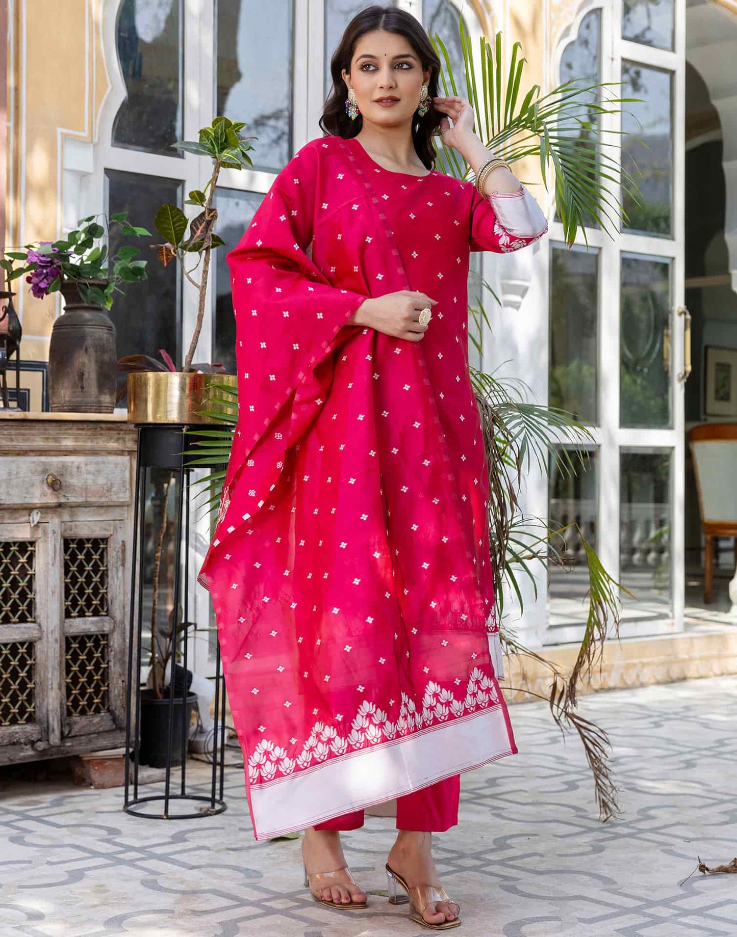 Silk Blend Weaving Straight Kurta with Pant & Dupatta