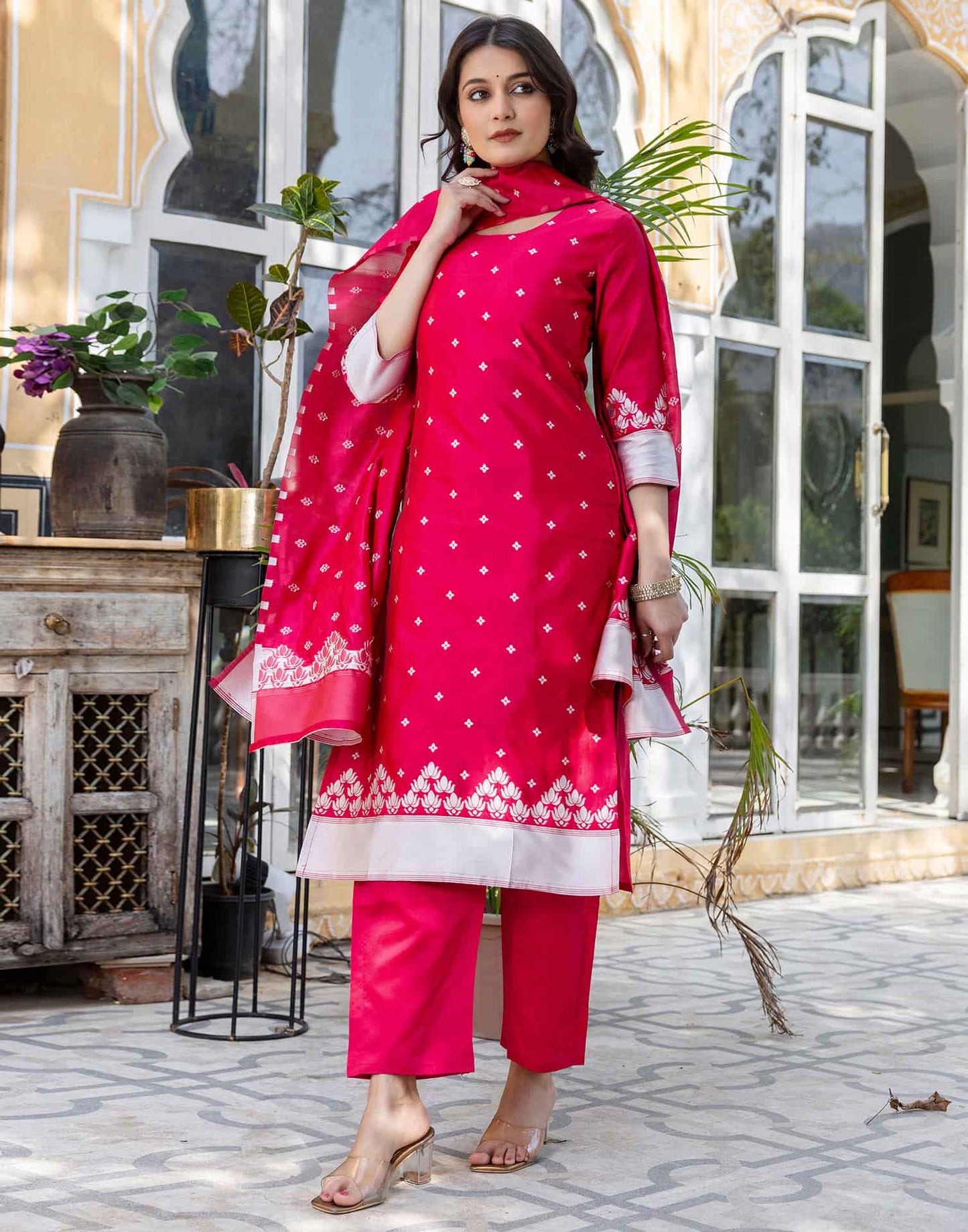 Silk Blend Weaving Straight Kurta with Pant & Dupatta