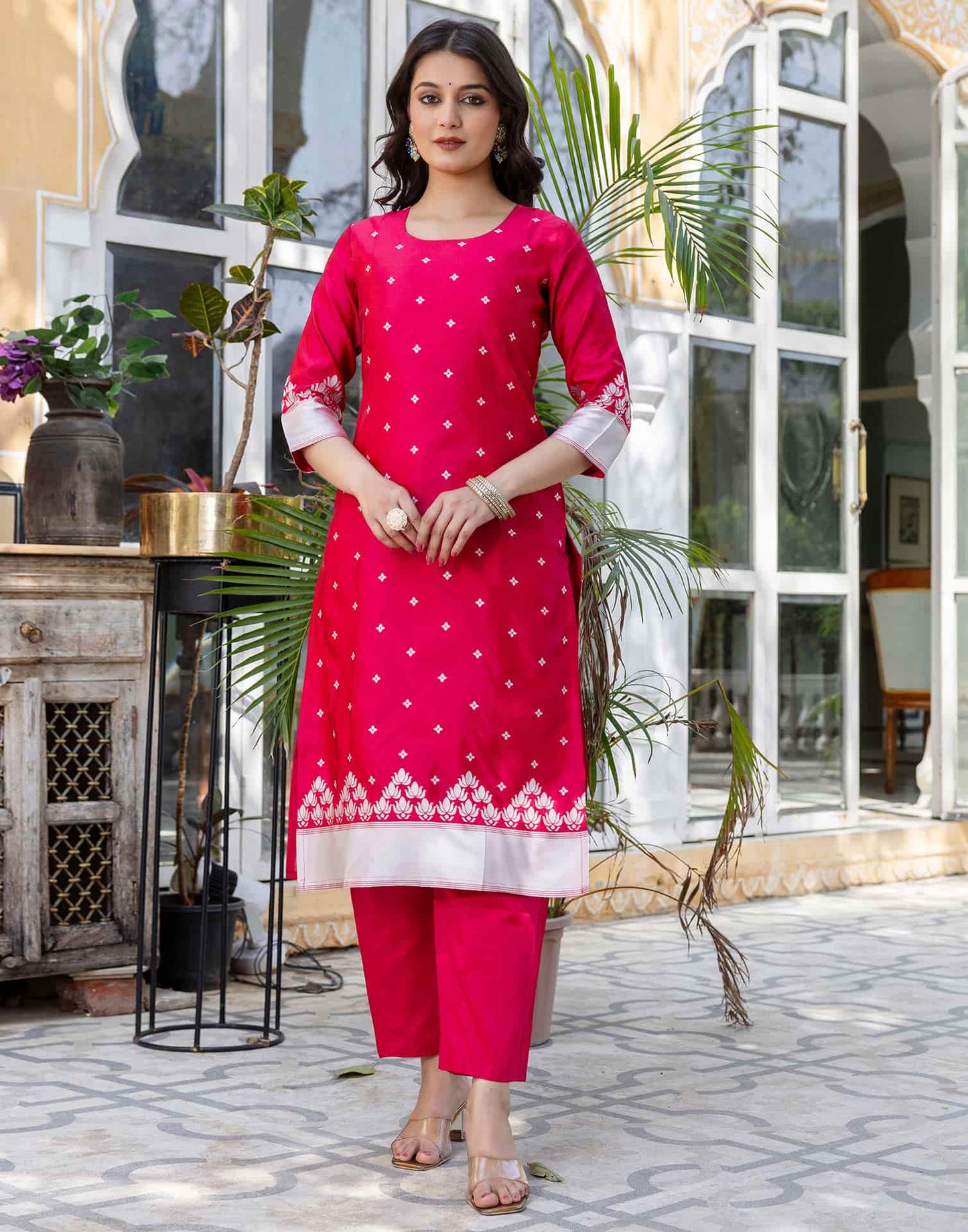 Silk Blend Weaving Straight Kurta with Pant & Dupatta