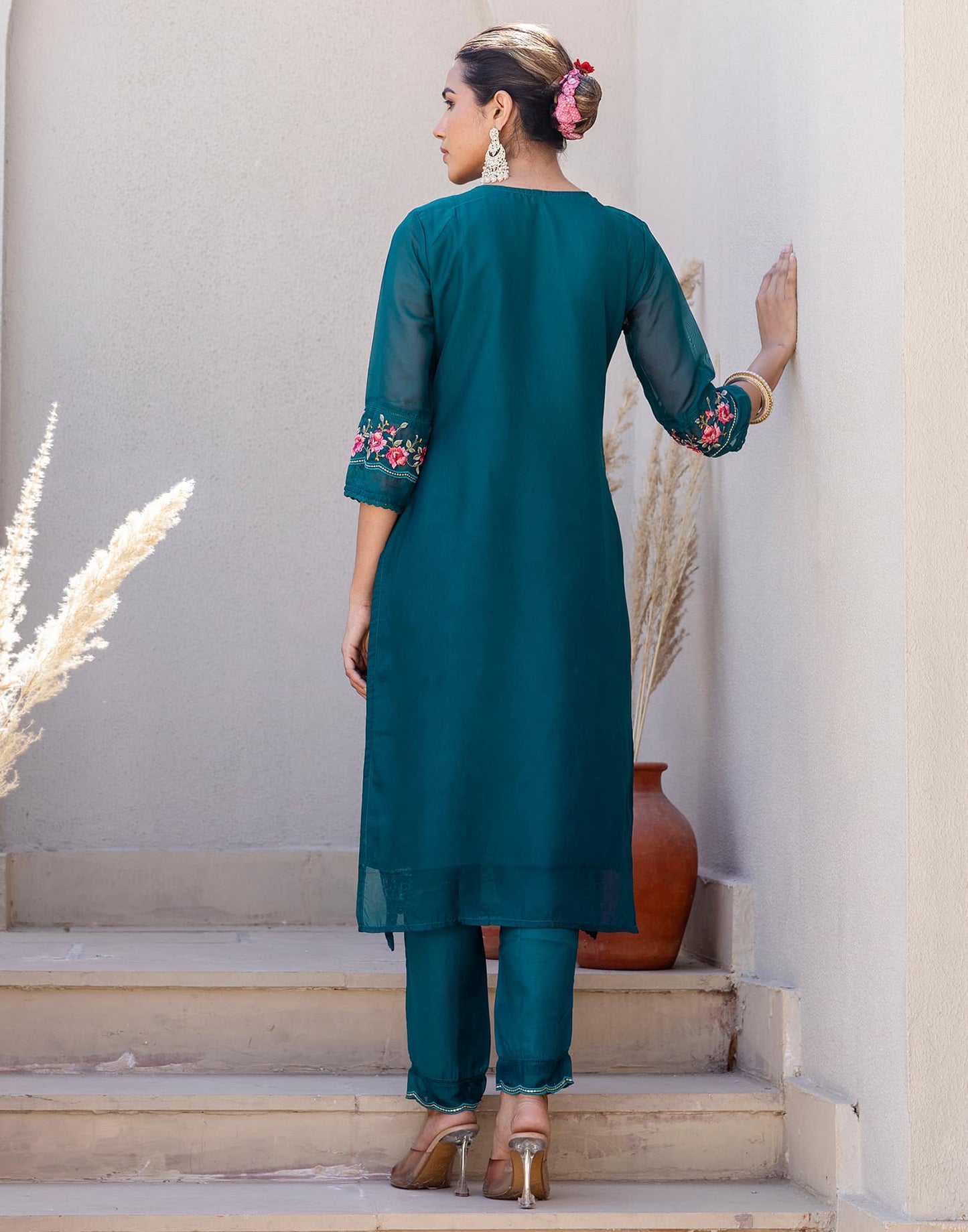 Silk Blend Embroidery Straight Kurta with Pant & Dupatta