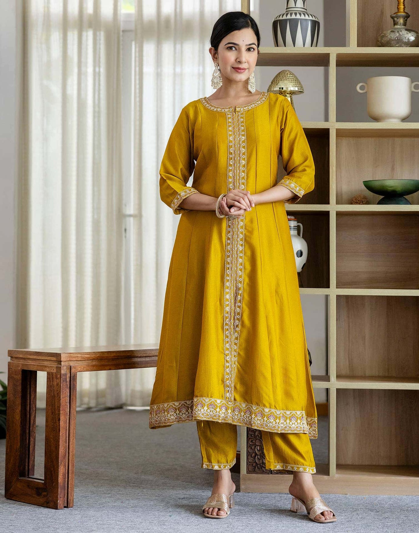 Silk Embroidery, Sequins Work and Embroidery Lace Anarkali Kurta with Pant & Dupatta