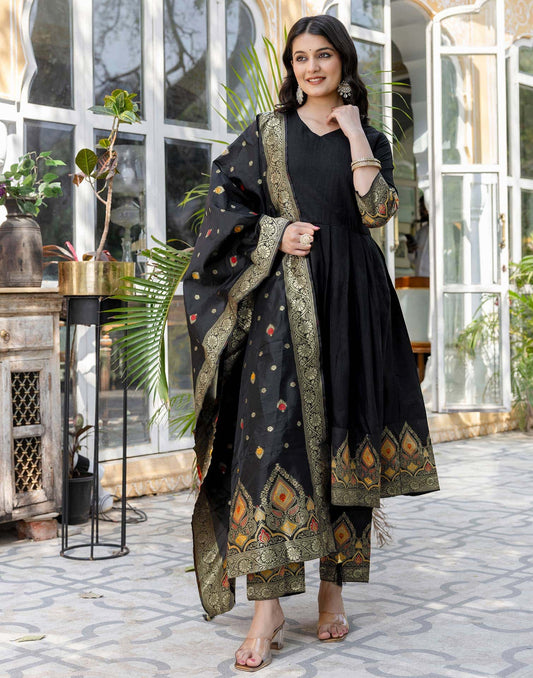 Rayon Weaving Anarkali Kurta with Pant & Dupatta