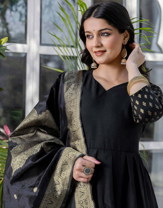 Rayon Foil Print and Gota Lace Straight Kurta with Pant & Dupatta