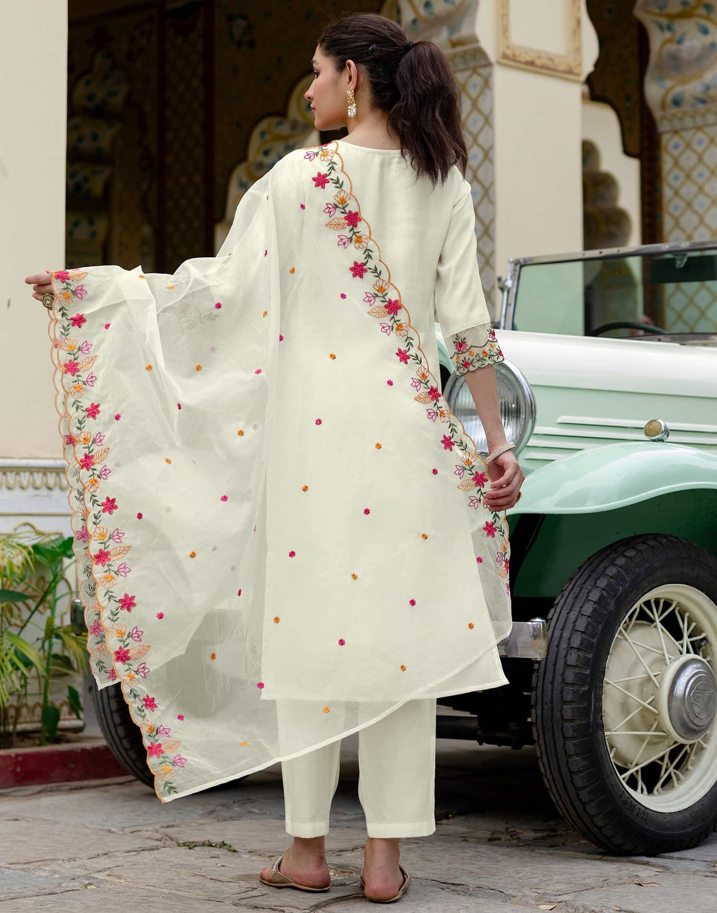Silk Blend Embroidery and Sequins Work Straight Kurta with Pant & Dupatta