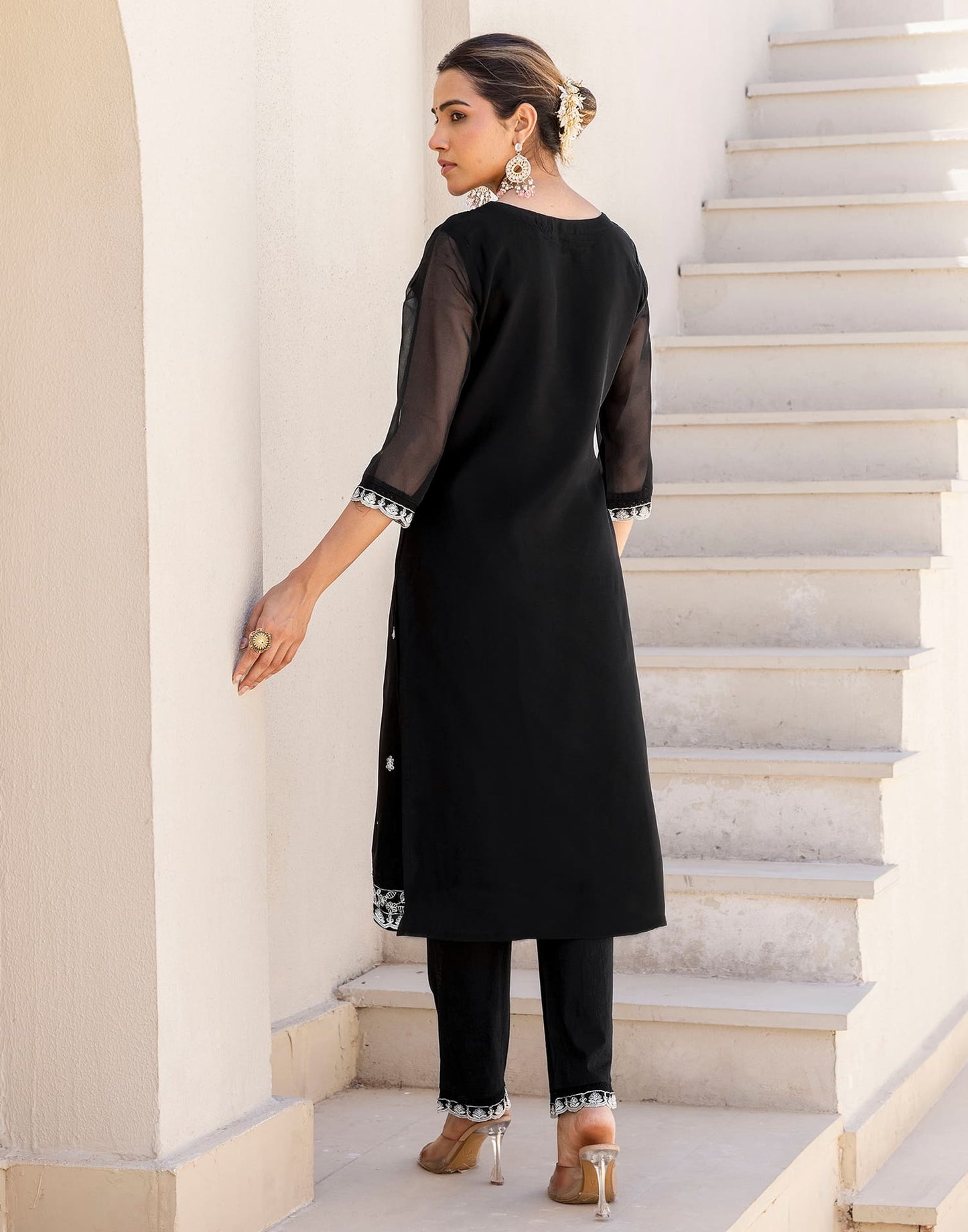 Silk Embroidered Straight Kurta with Pant & Dupatta