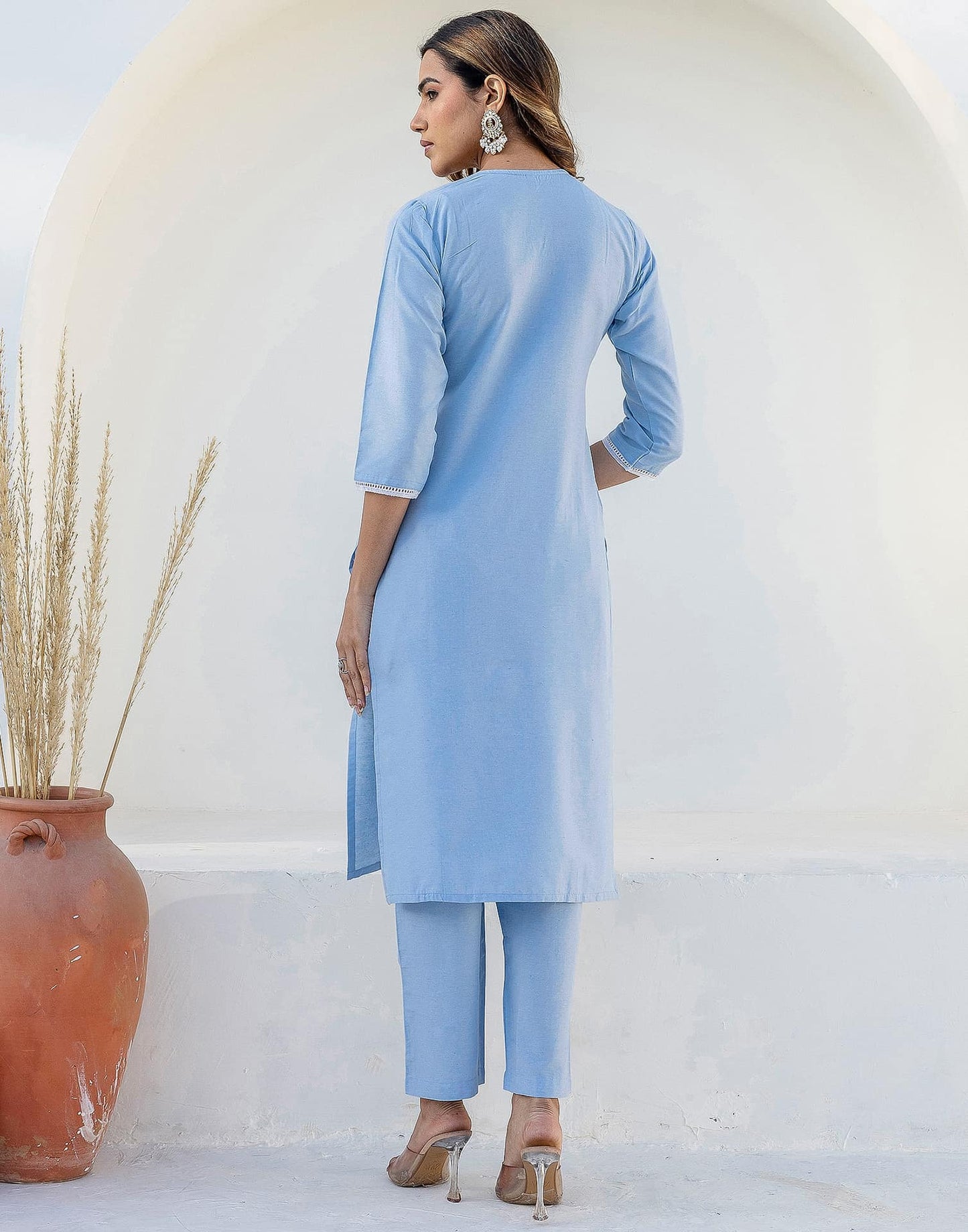 Cotton Embroidery and Mirror Work A-Line Kurta with Pant & Dupatta