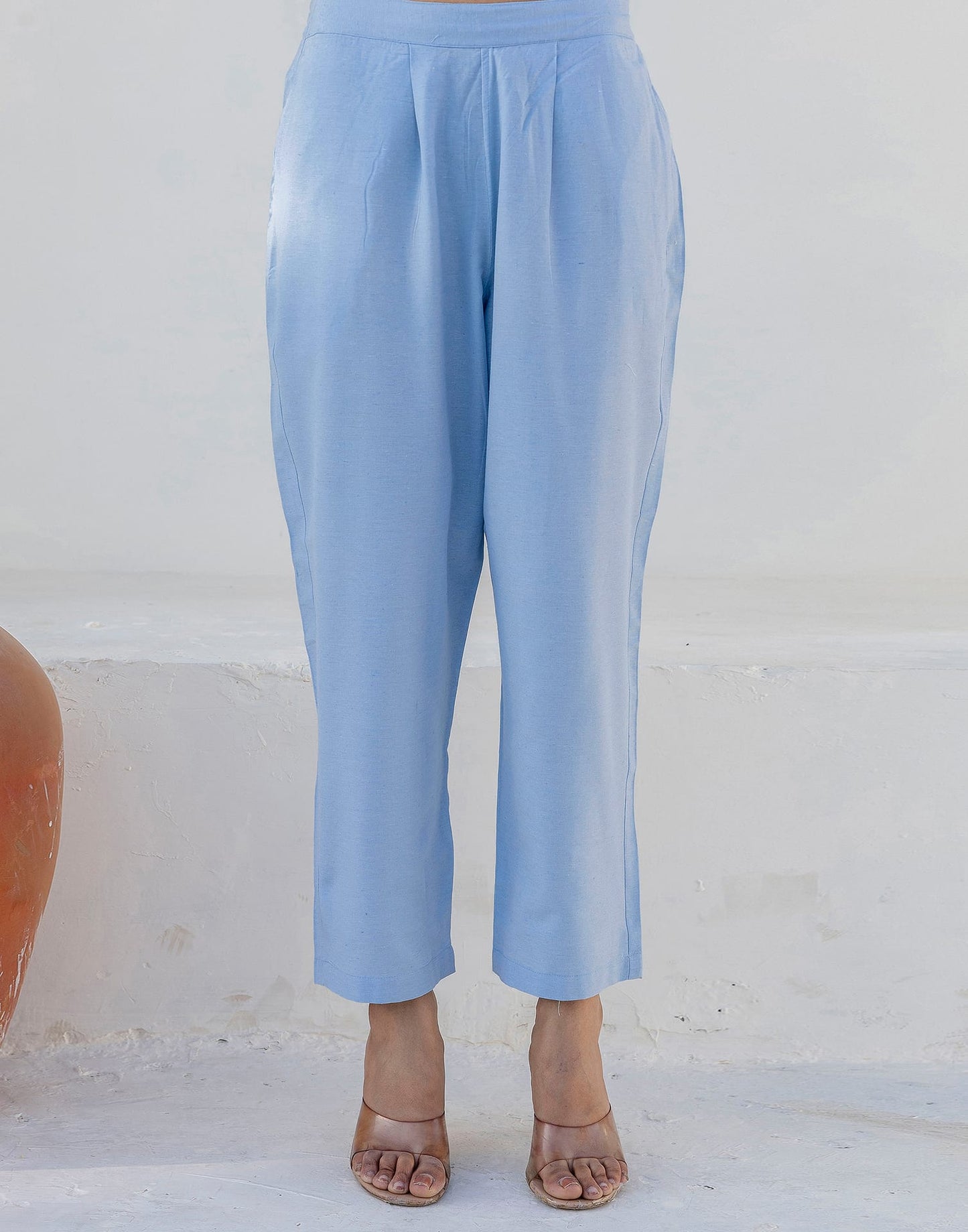 Blue Cotton Embroidery and Mirror Work A-Line Kurta Set with Pant and Dupatta for Women