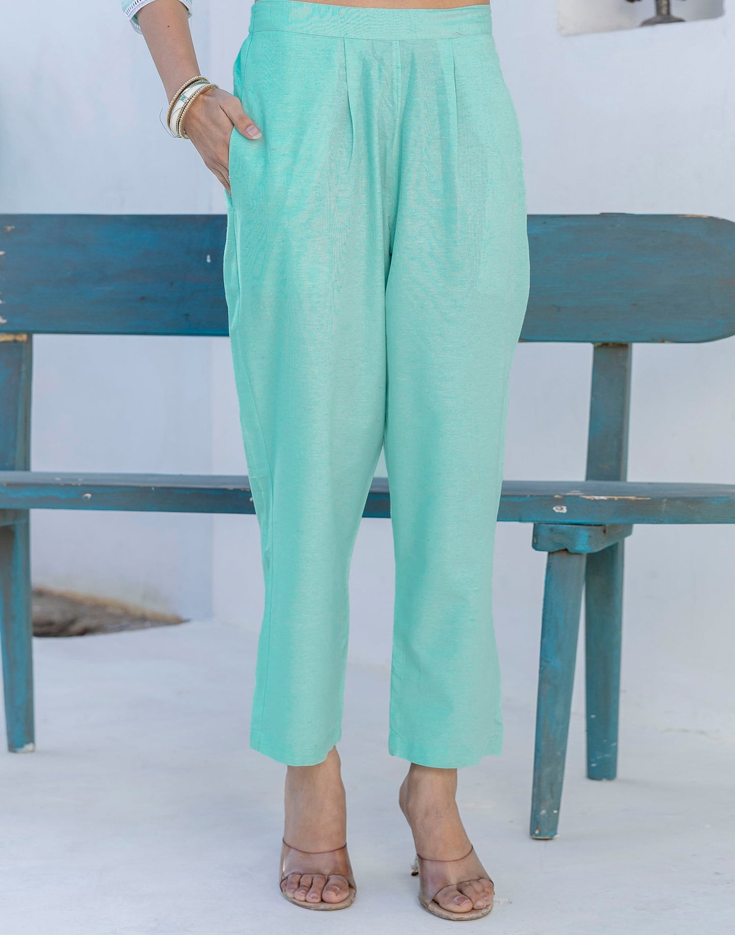 Green Cotton Embroidery and Mirror Work A-Line Kurta Set with Pant and Dupatta for Women