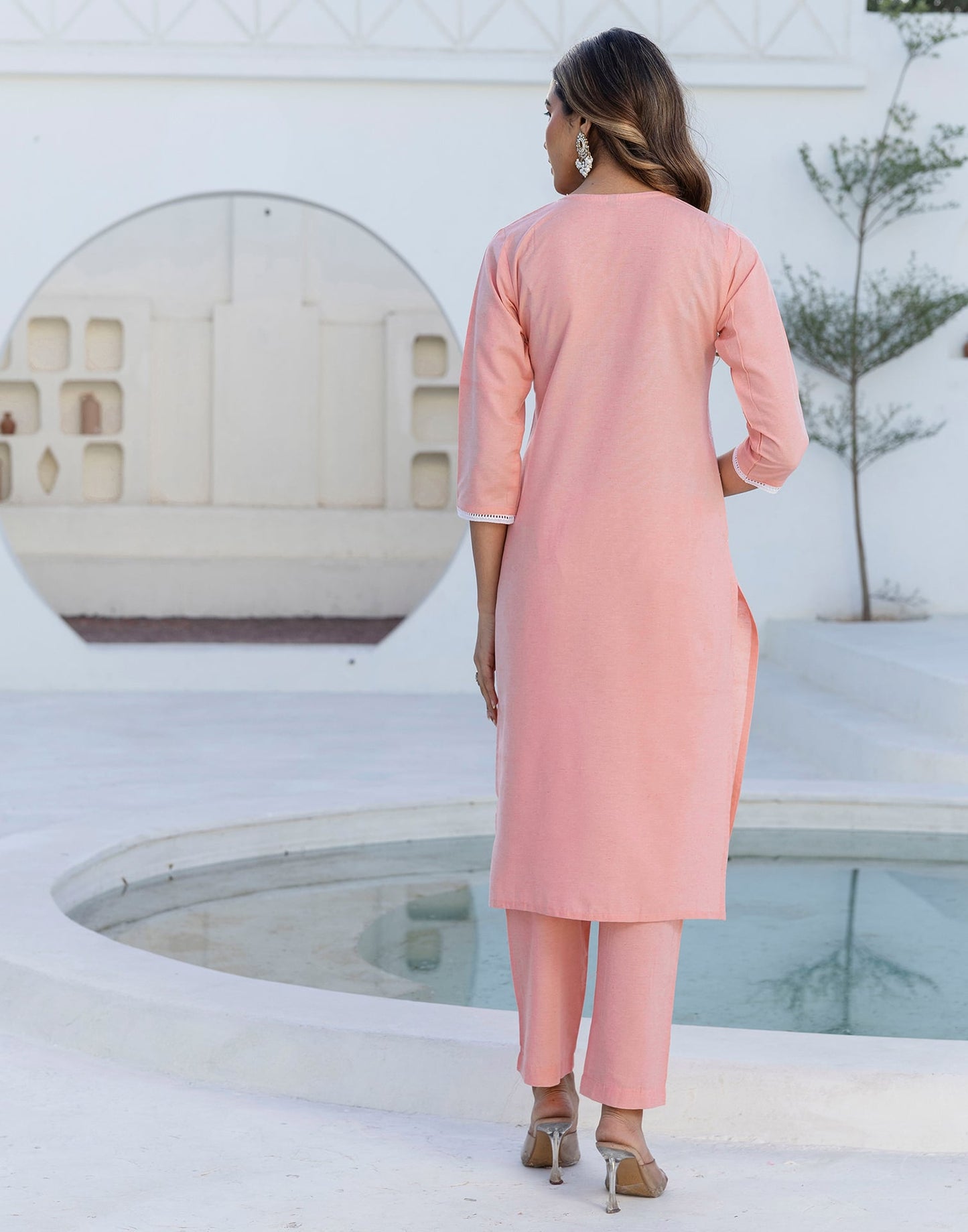Cotton Embroidery and Mirror Work A-Line Kurta with Pant & Dupatta