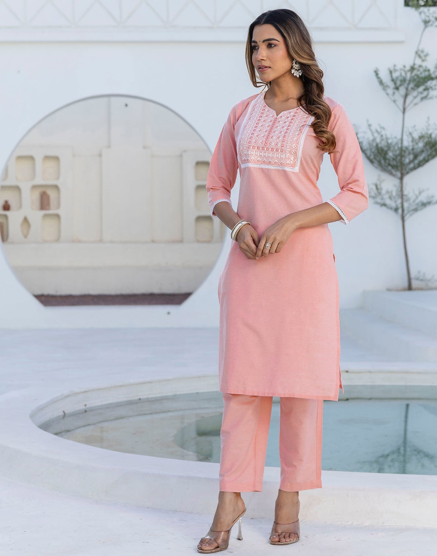 Cotton Embroidery and Mirror Work A-Line Kurta with Pant & Dupatta