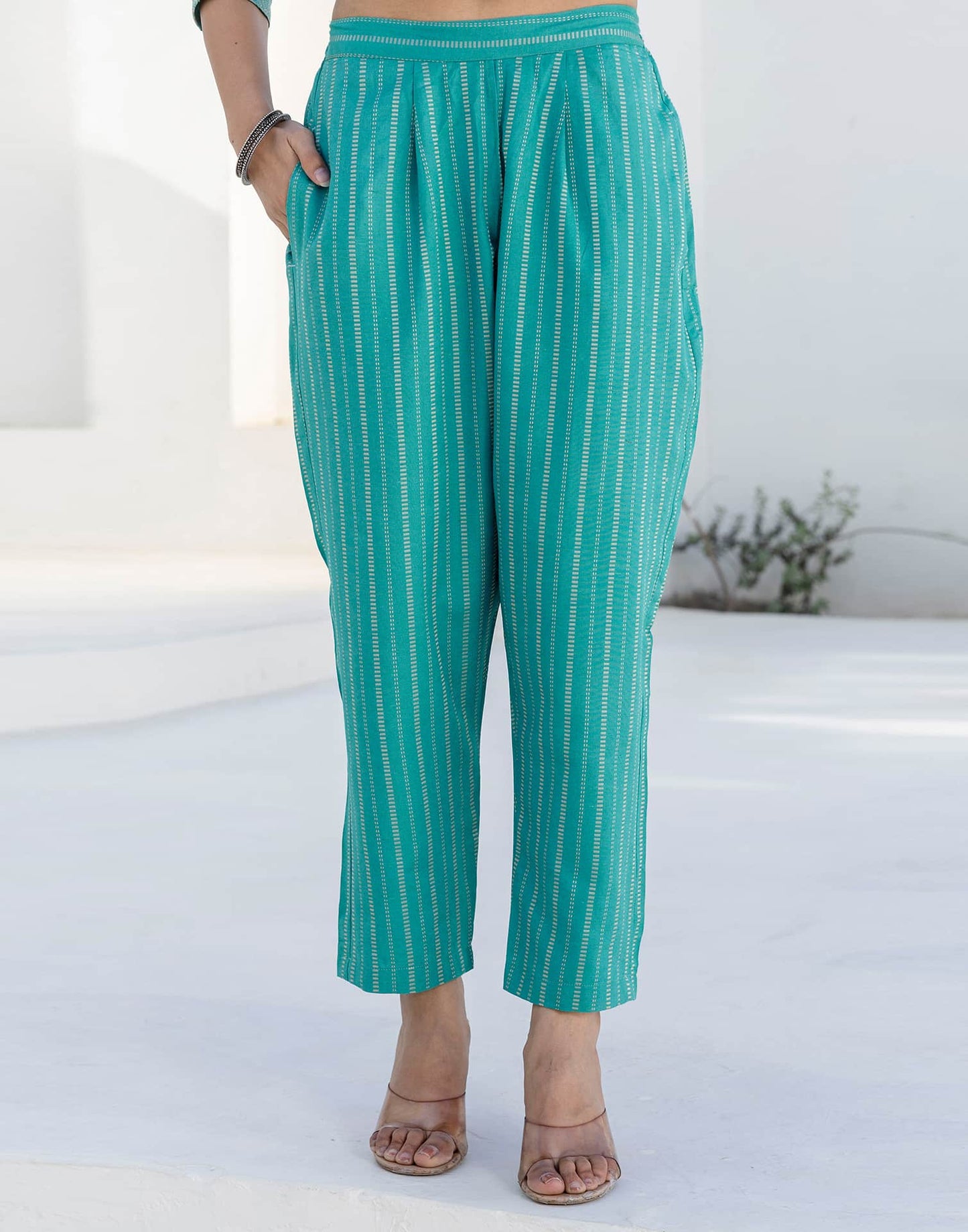 Cotton Weaving A-Line Kurta with Pant & Dupatta