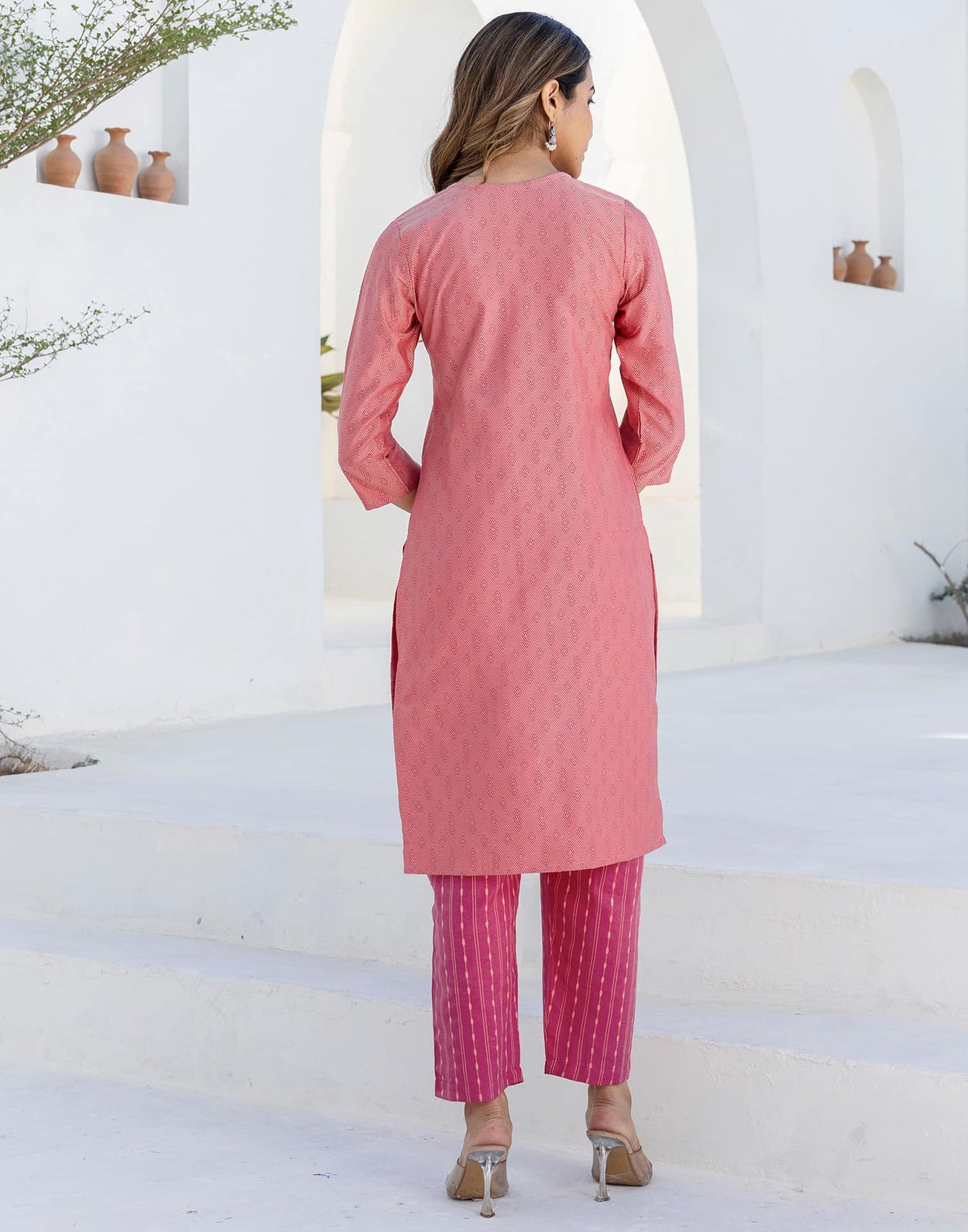 Cotton Weaving A-Line Kurta with Pant & Dupatta