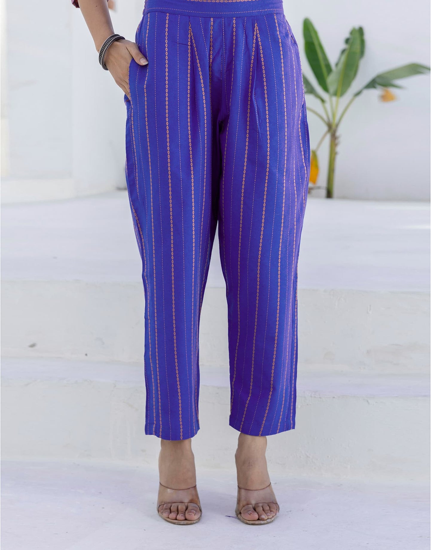 Blue Cotton Weaving A-Line Kurta Set for Women with Pant and Dupatta