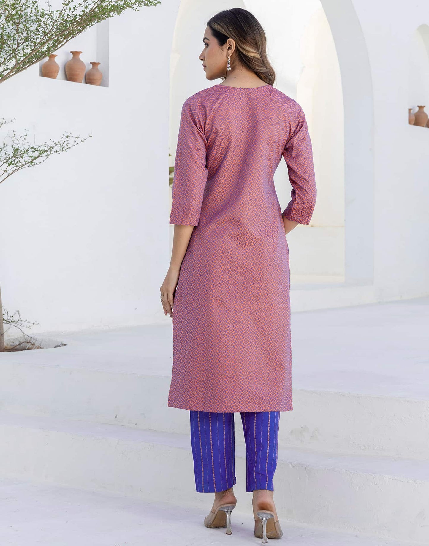 Cotton Weaving A-Line Kurta with Pant & Dupatta