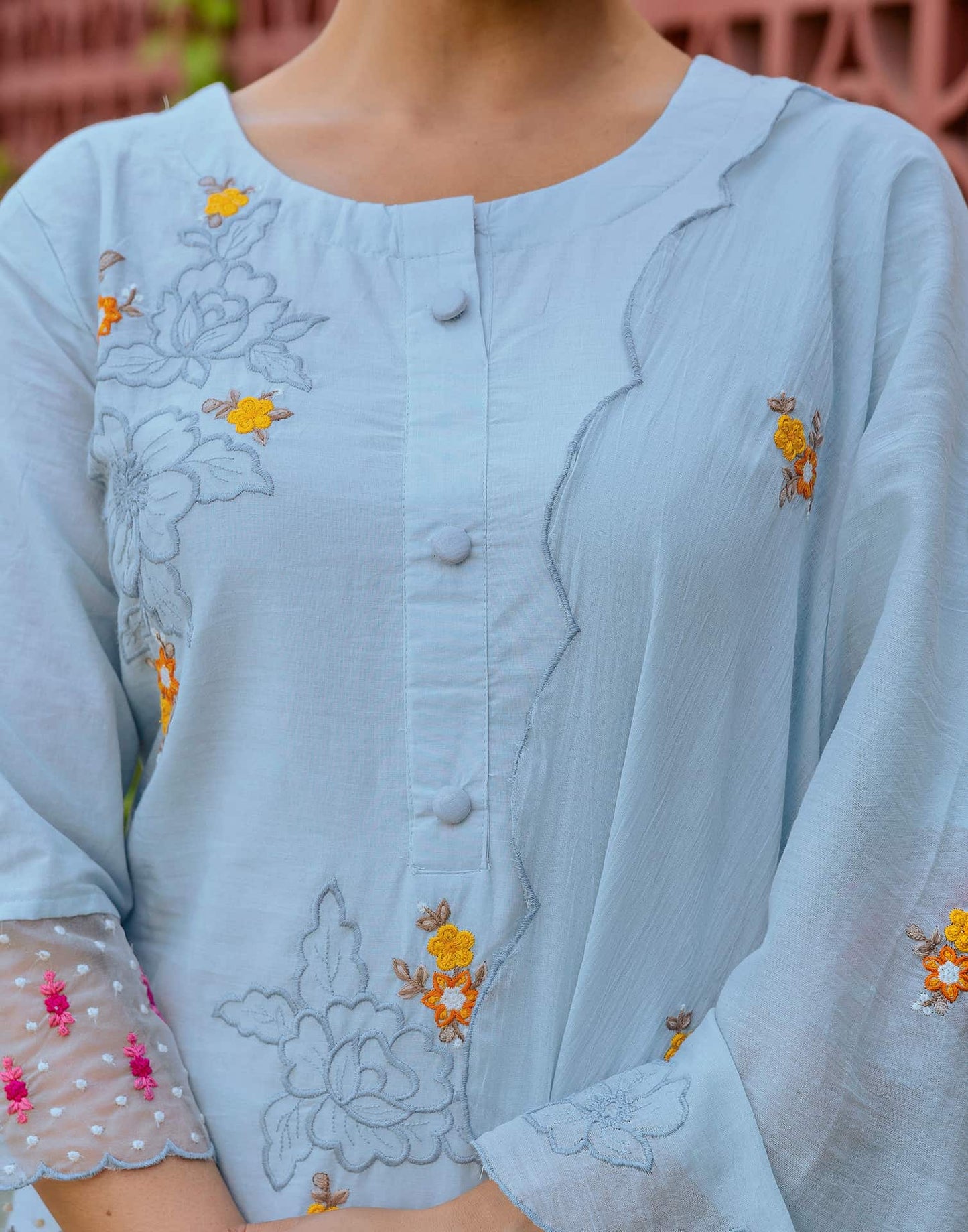 Cotton Embroidered Straight Kurta with Pant & Dupatta
