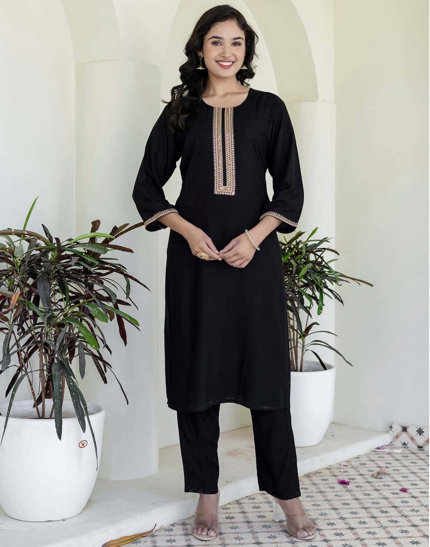Rayon Sequins, Embroidery and Gota Lace Straight Kurta with Pant & Dupatta
