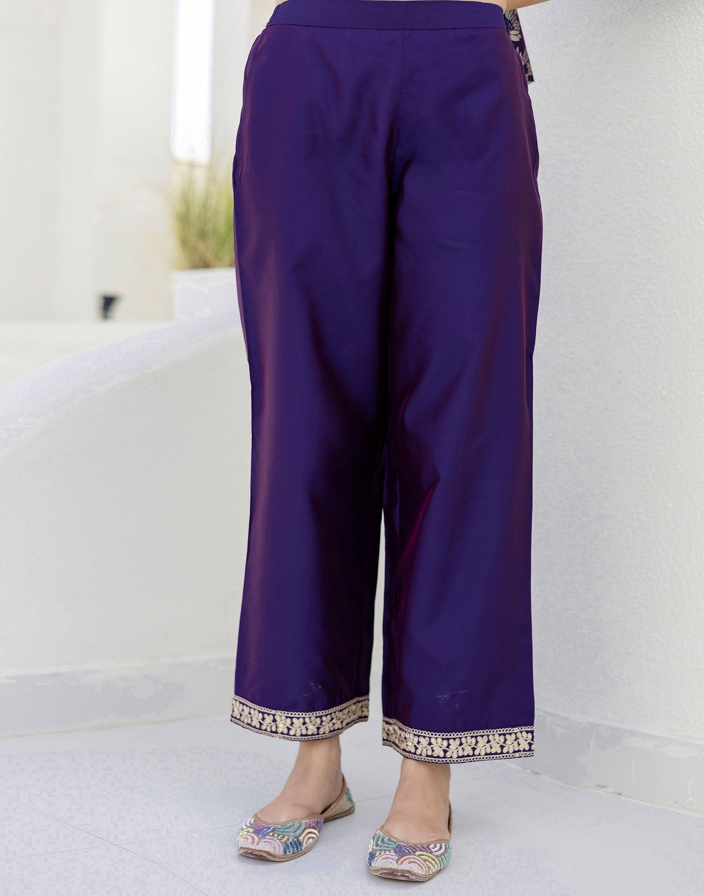 Skylee Affordable Purple Silk Foil-Printed Straight Kurta Set under 999