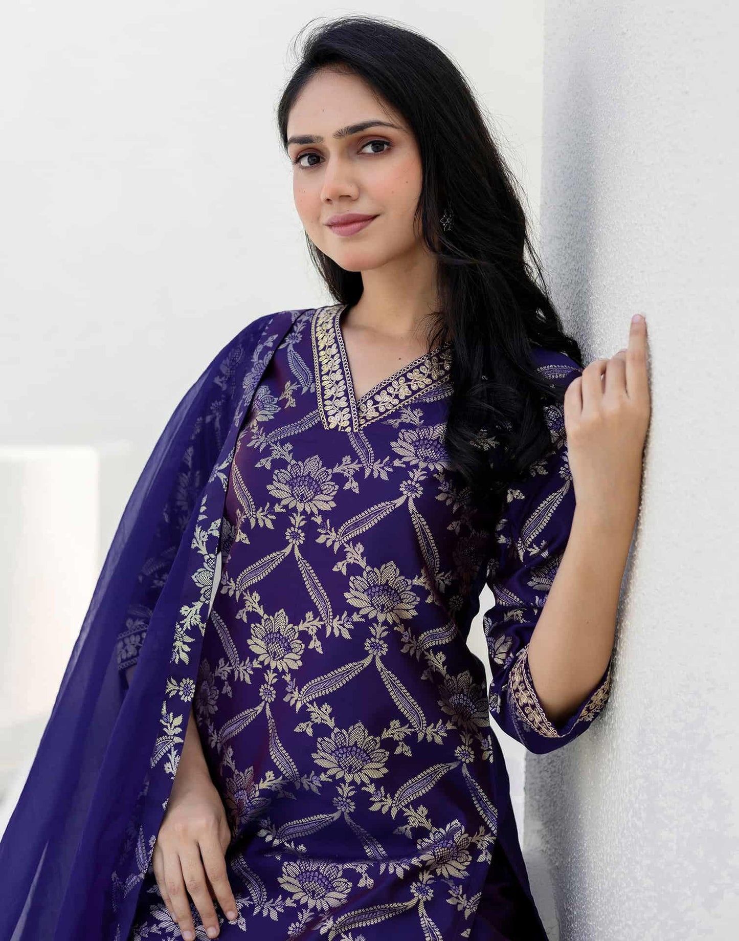 Silk Printed Straight Kurta with Pant & Dupatta