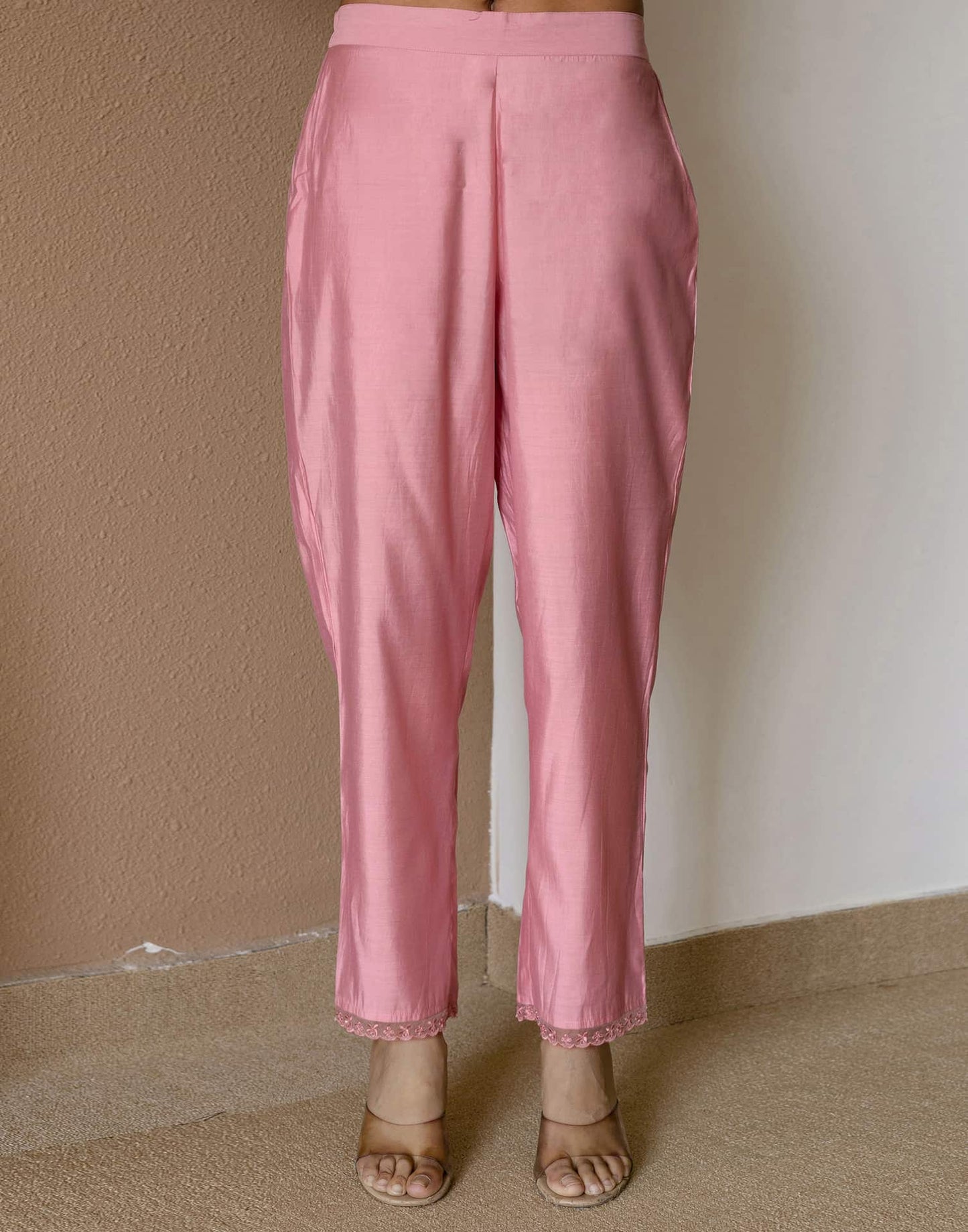 Pink Silk Blend Embroidered Straight Kurta Set for Women with Pant and Dupatta