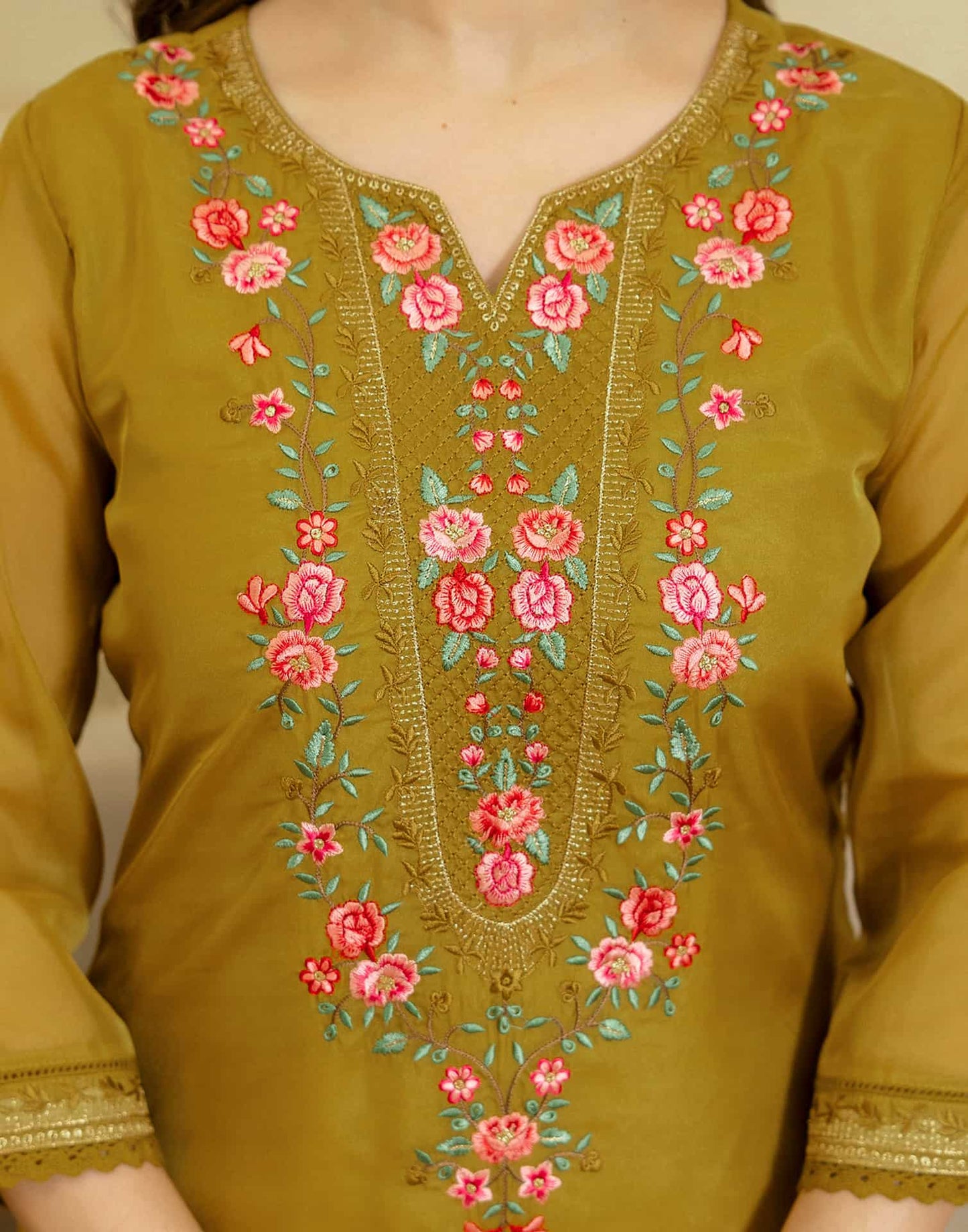 Silk Blend Embroidered Straight Kurta with Pant & Dupatta