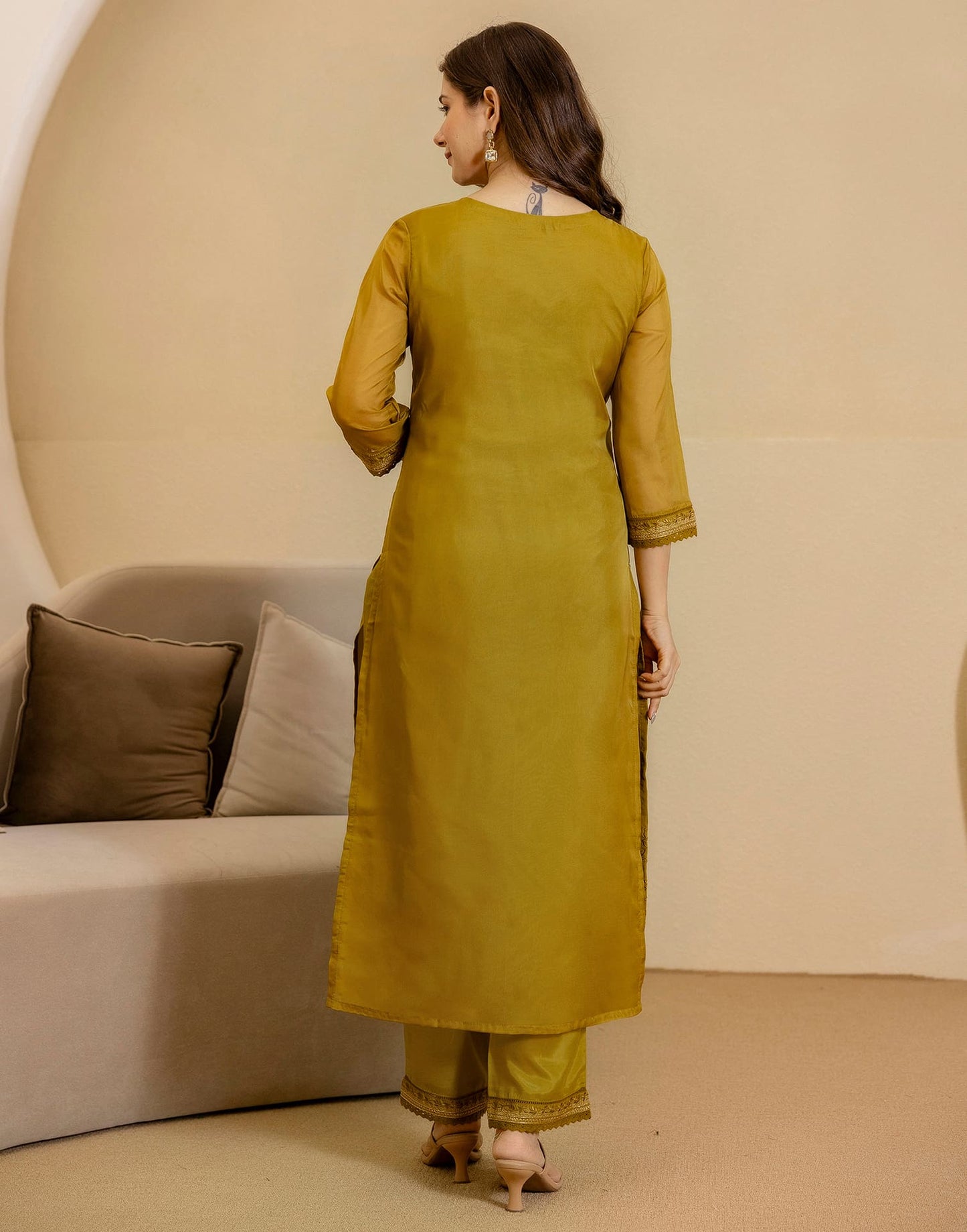 Silk Blend Embroidered Straight Kurta with Pant & Dupatta
