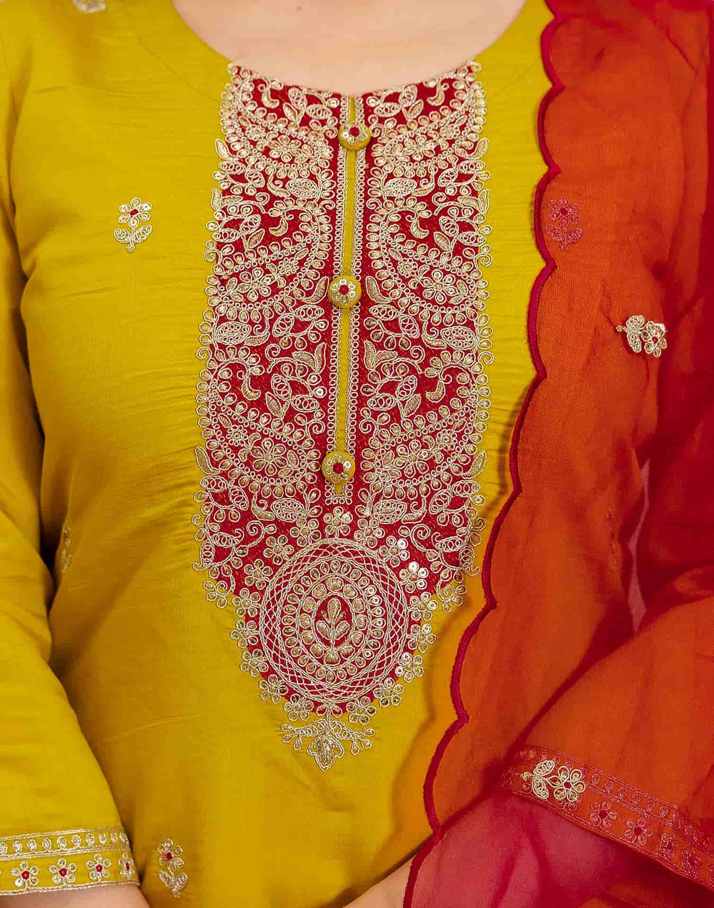 Silk Blend Embroidered Straight Kurta with Pant & Dupatta