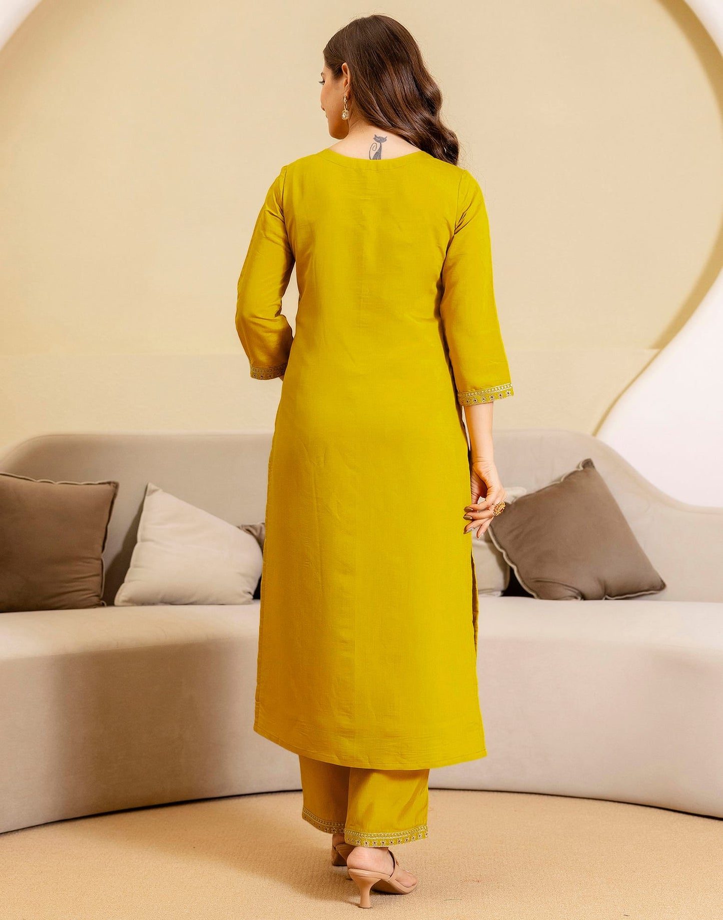 Silk Blend Embroidered Straight Kurta with Pant & Dupatta