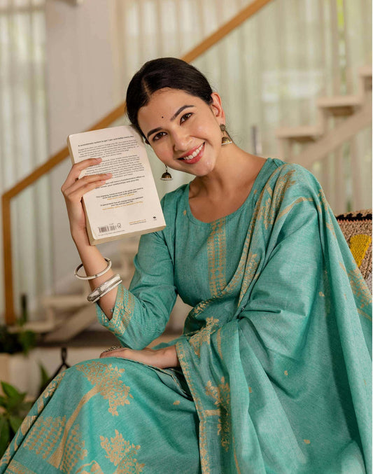 Cotton Weaving Straight Kurta with Pant & Dupatta