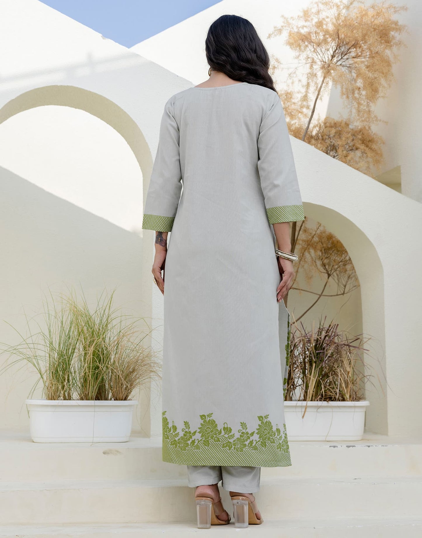 Cotton Woven Design Straight Kurta with Pant & Dupatta