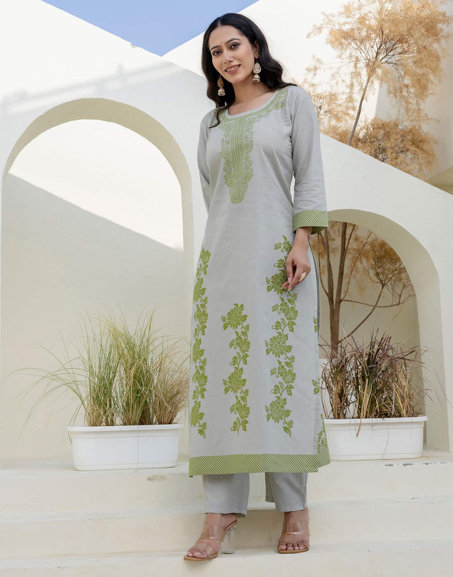 Cotton Woven Design Straight Kurta with Pant & Dupatta