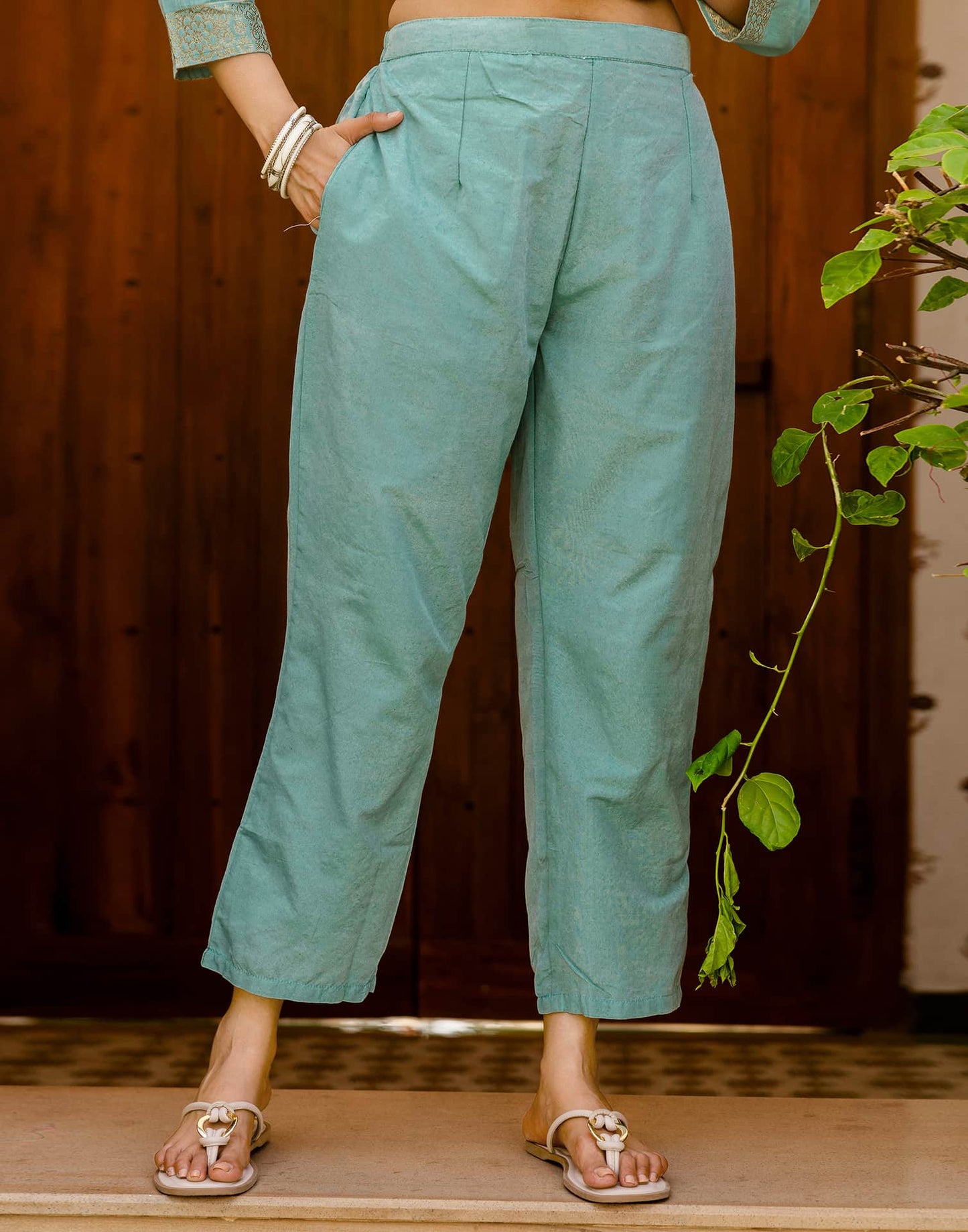 Affordable Light Blue Cotton Woven Straight Kurta Set V-Neck Woven Cotton Kurti with Pant & Dupatta