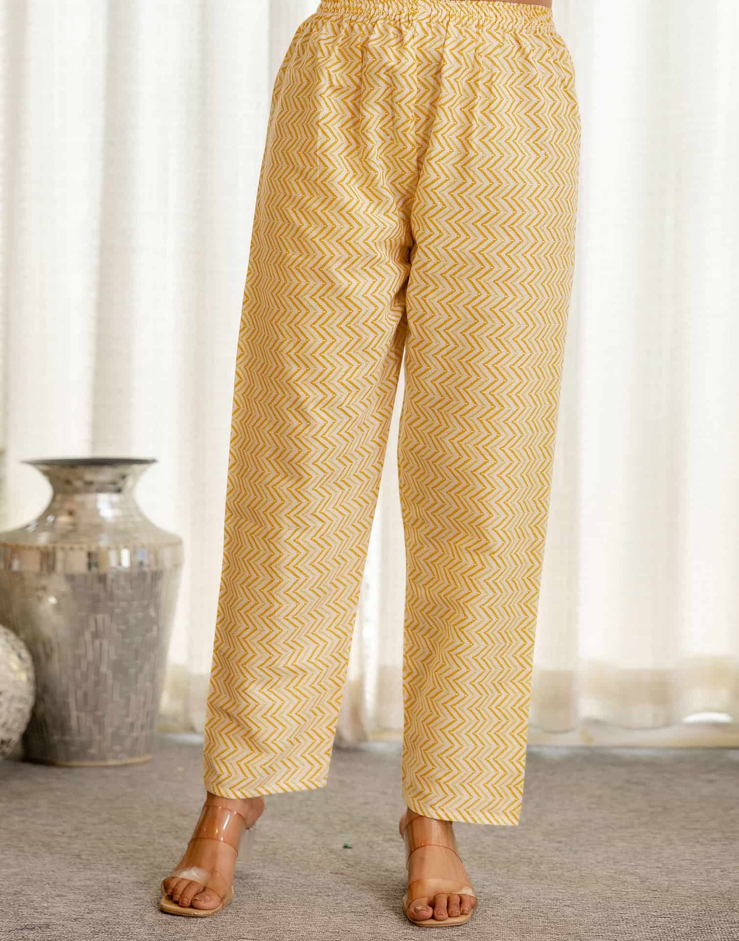 Cotton Anarkali Printed V-Neck Kurta with Pant & Dupatta