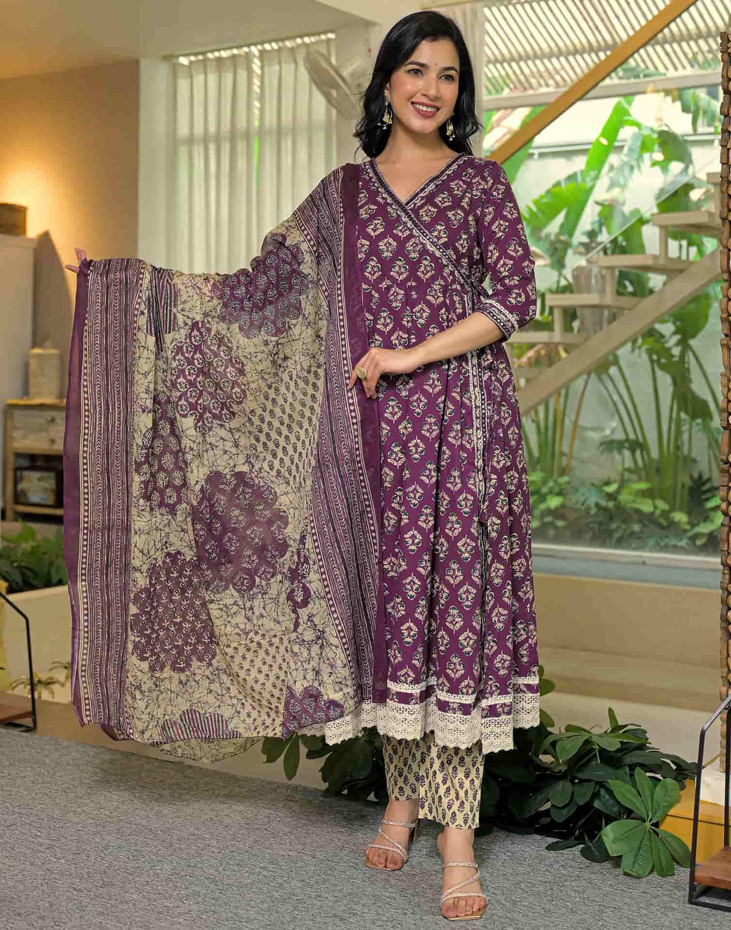 Cotton Printed Anarkali Kurta with Pant & Dupatta