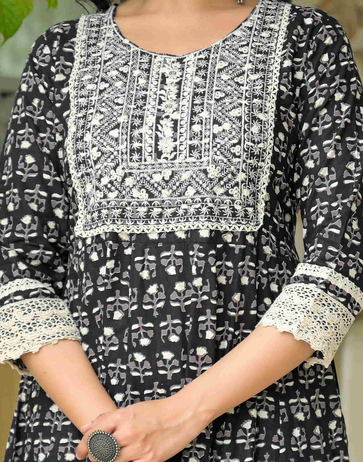 Cotton Embroidered Anarkali Kurta with Pant & Dupatta