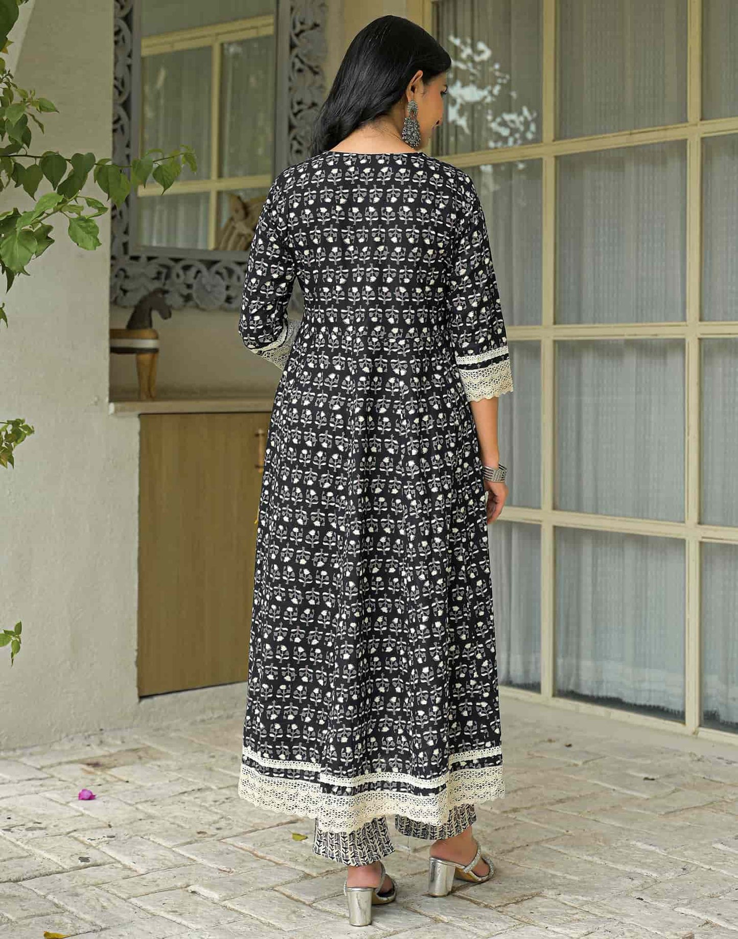 Cotton Embroidered Anarkali Kurta with Pant & Dupatta