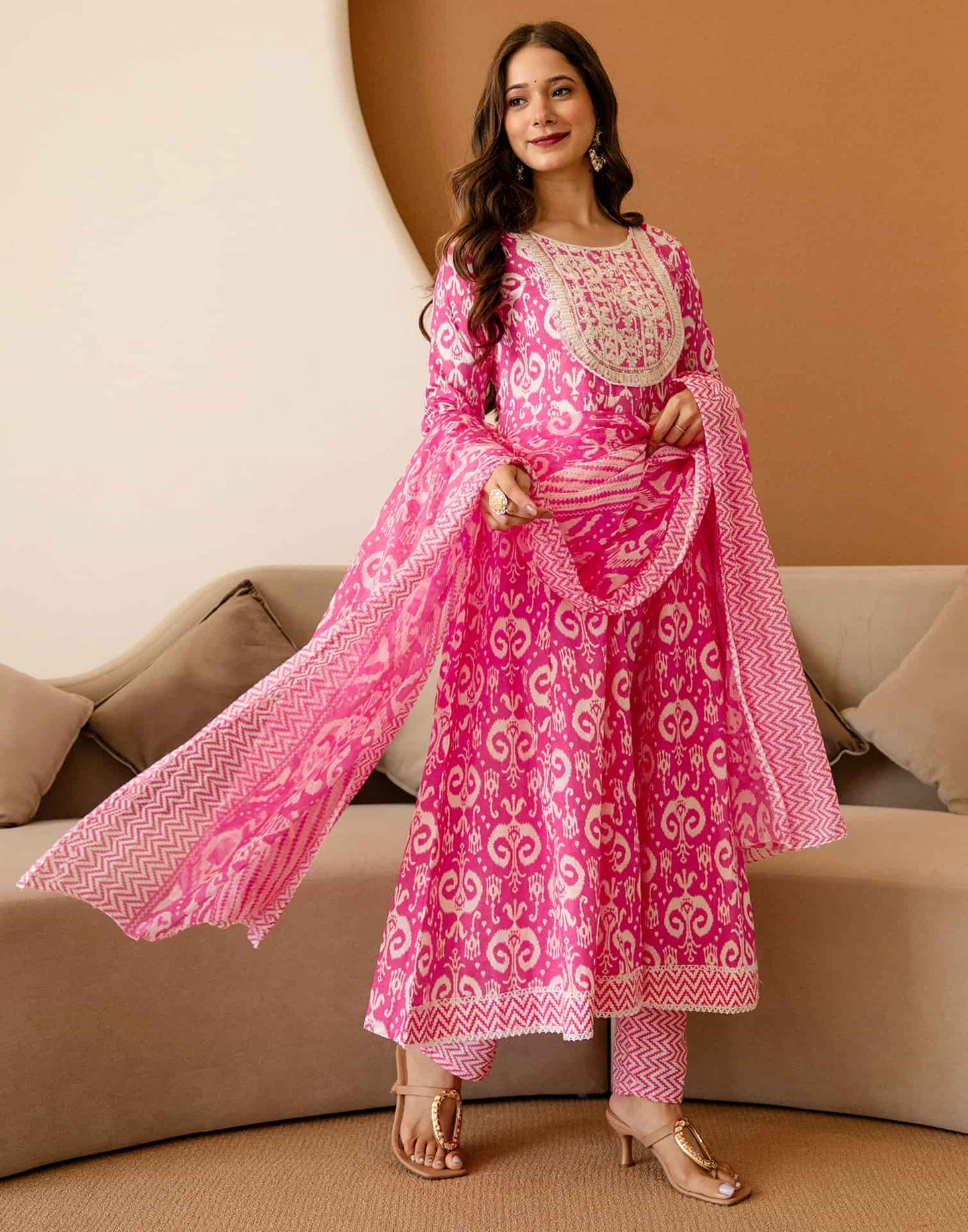 Cotton Printed Anarkali Kurta with Pant & Dupatta