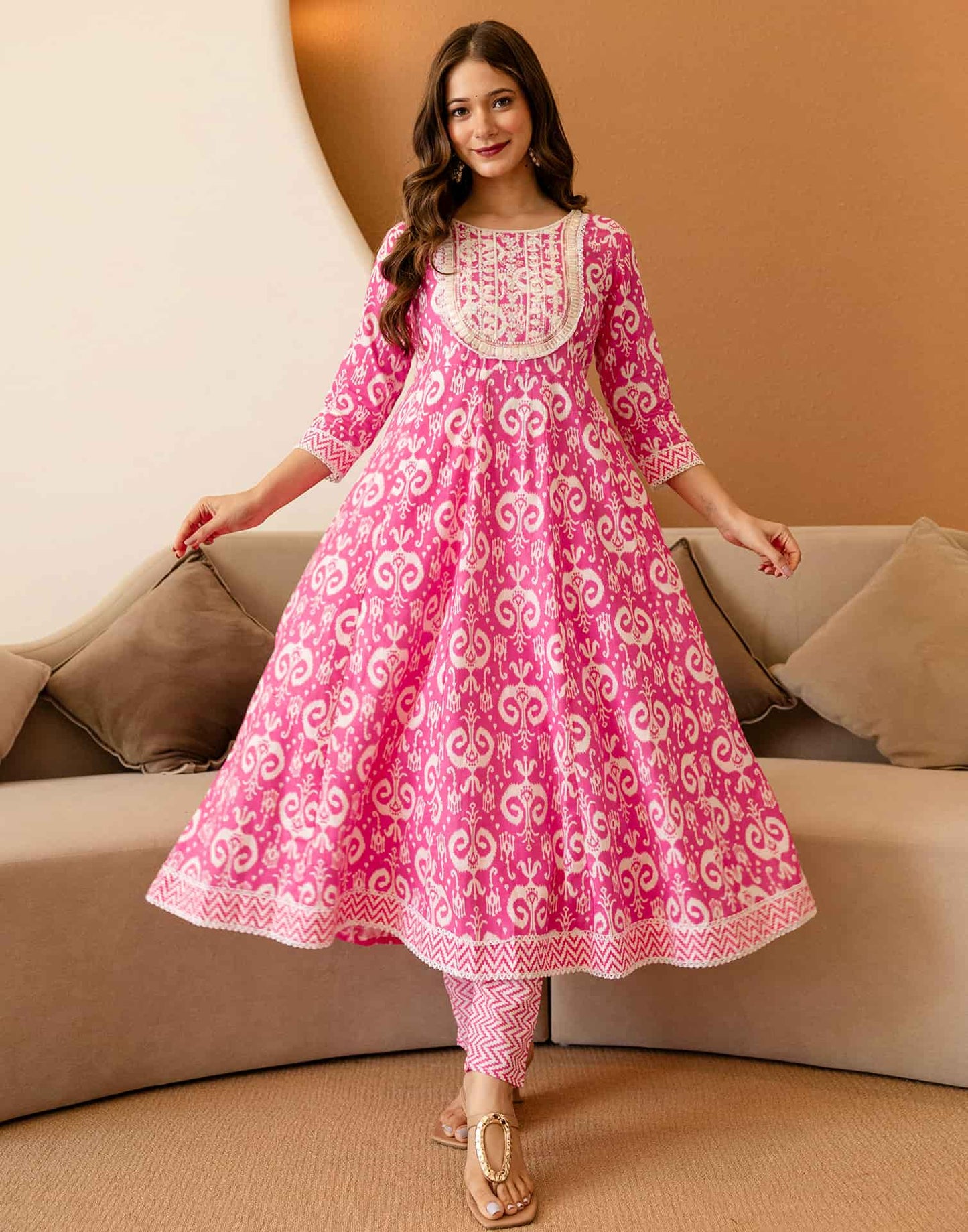 Cotton Printed Anarkali Kurta with Pant & Dupatta